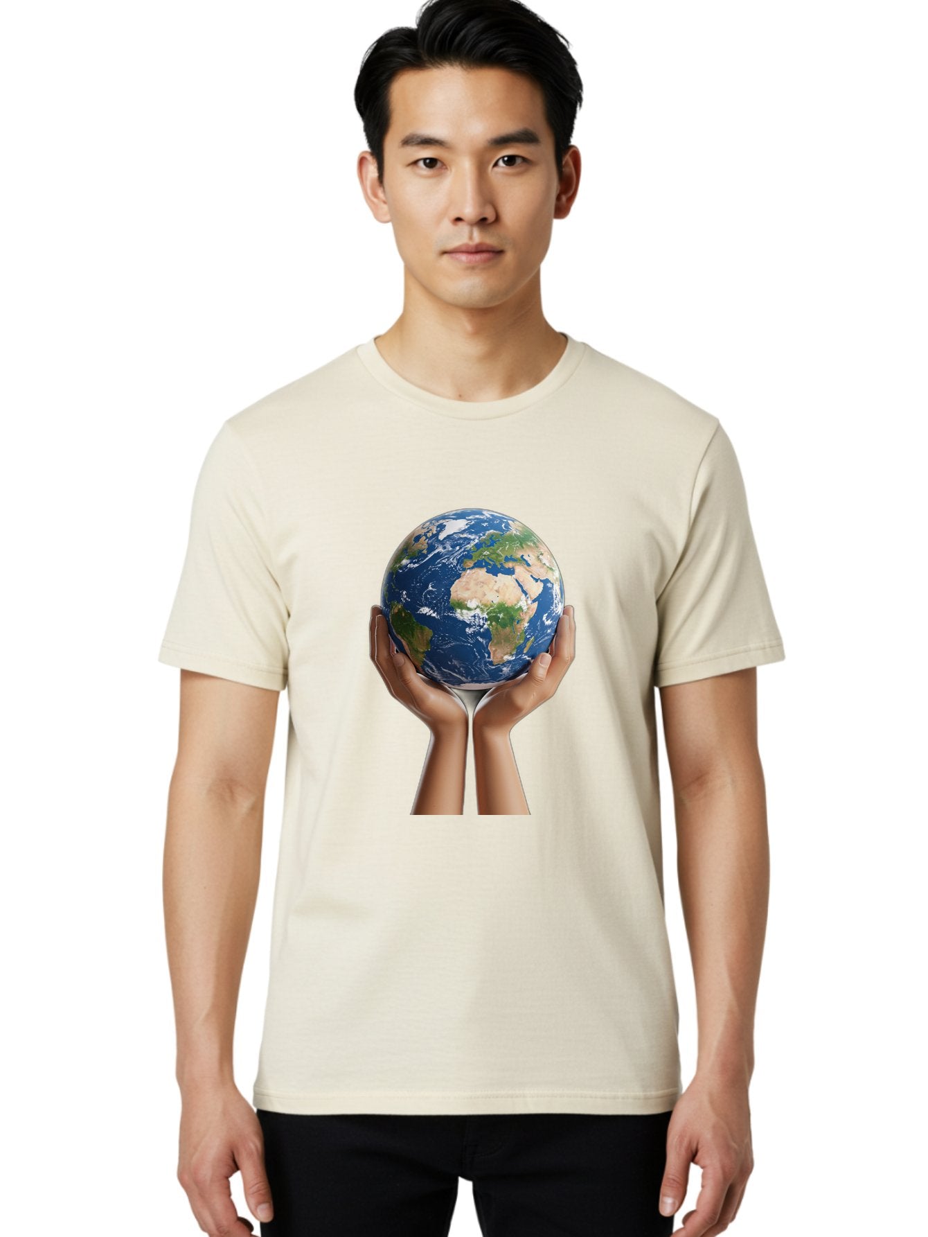 Hands-Holding-Earth Men'S Graphic Tee, 100% Cotton, Comfortable Casual Summer Wear, Machine Washable, Hands Holding The Earth, Global Unity, Environmental Conservation, World Peace, Earth'S Beauty, Human Connection, Global Citizenship, Bac028 24