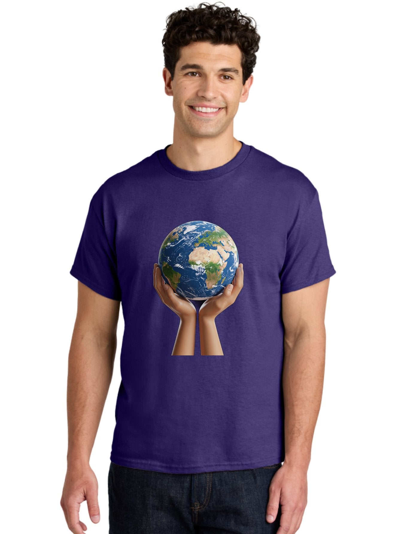 Hands-Holding-Earth Men'S Graphic Tee, 100% Cotton, Comfortable Casual Summer Wear, Machine Washable, Hands Holding The Earth, Global Unity, Environmental Conservation, World Peace, Earth'S Beauty, Human Connection, Global Citizenship, Bac028 26