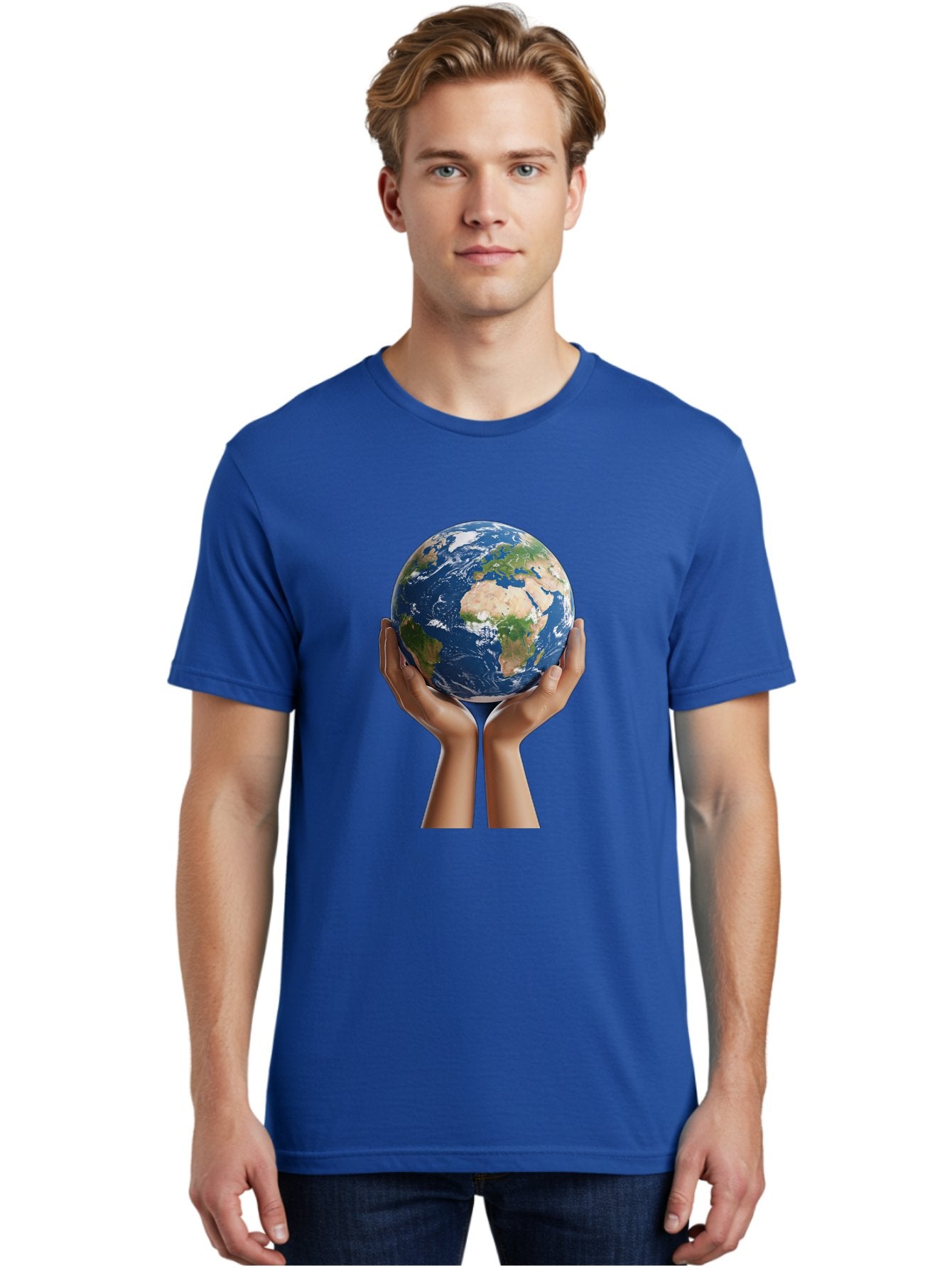 Hands-Holding-Earth Men'S Graphic Tee, 100% Cotton, Comfortable Casual Summer Wear, Machine Washable, Hands Holding The Earth, Global Unity, Environmental Conservation, World Peace, Earth'S Beauty, Human Connection, Global Citizenship, Bac028 29