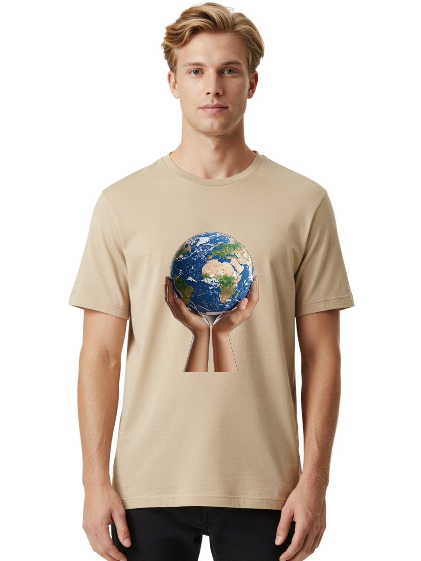 Hands-Holding-Earth Men'S Graphic Tee, 100% Cotton, Comfortable Casual Summer Wear, Machine Washable, Hands Holding The Earth, Global Unity, Environmental Conservation, World Peace, Earth'S Beauty, Human Connection, Global Citizenship, Bac028 21