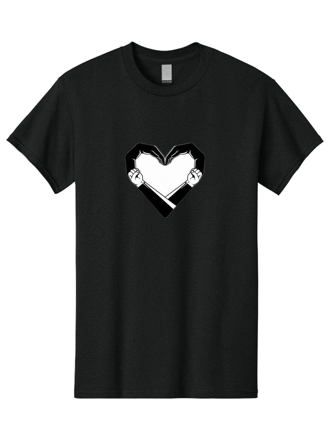 Hands-Holding-Heart Men'S Graphic Tee, 100% Cotton, Comfortable Casual Summer Wear, Machine Washable, Hands Holding Heart, Heart Shape, Black And White Graphic, Symbolic Illustration, Love Symbol, Heart Sign, Clenched Fists, Artistic Design, Bac029 9