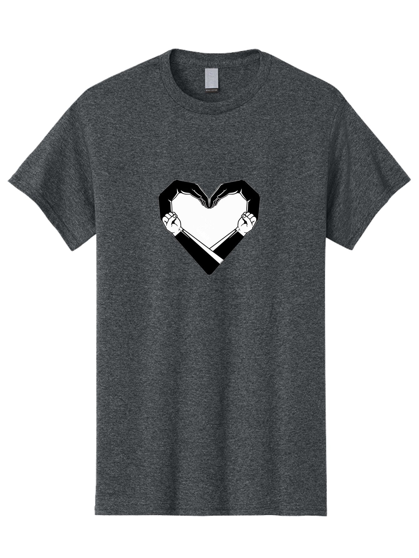 Hands-Holding-Heart Men'S Graphic Tee, 100% Cotton, Comfortable Casual Summer Wear, Machine Washable, Hands Holding Heart, Heart Shape, Black And White Graphic, Symbolic Illustration, Love Symbol, Heart Sign, Clenched Fists, Artistic Design, Bac029 3