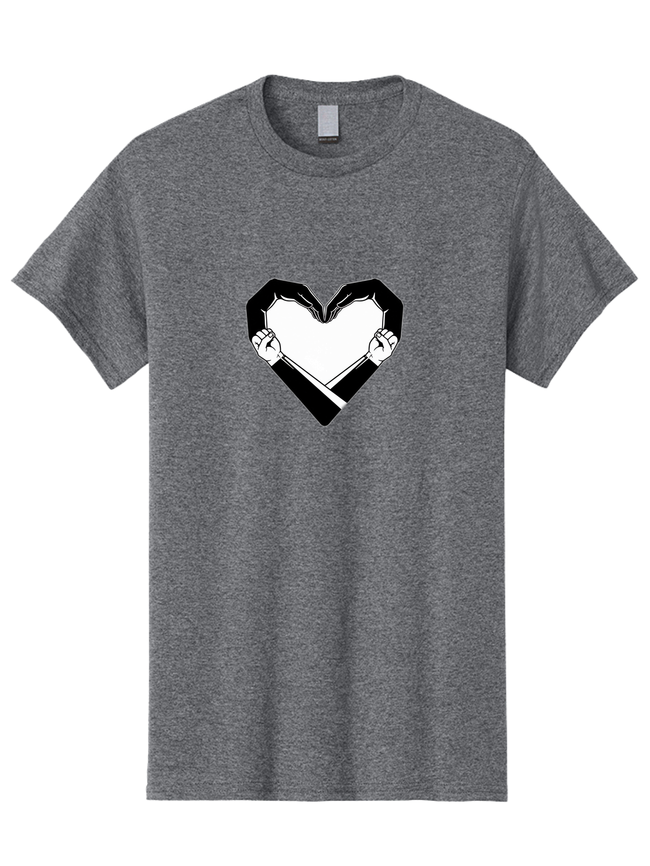 Hands-Holding-Heart Men'S Graphic Tee, 100% Cotton, Comfortable Casual Summer Wear, Machine Washable, Hands Holding Heart, Heart Shape, Black And White Graphic, Symbolic Illustration, Love Symbol, Heart Sign, Clenched Fists, Artistic Design, Bac029 7