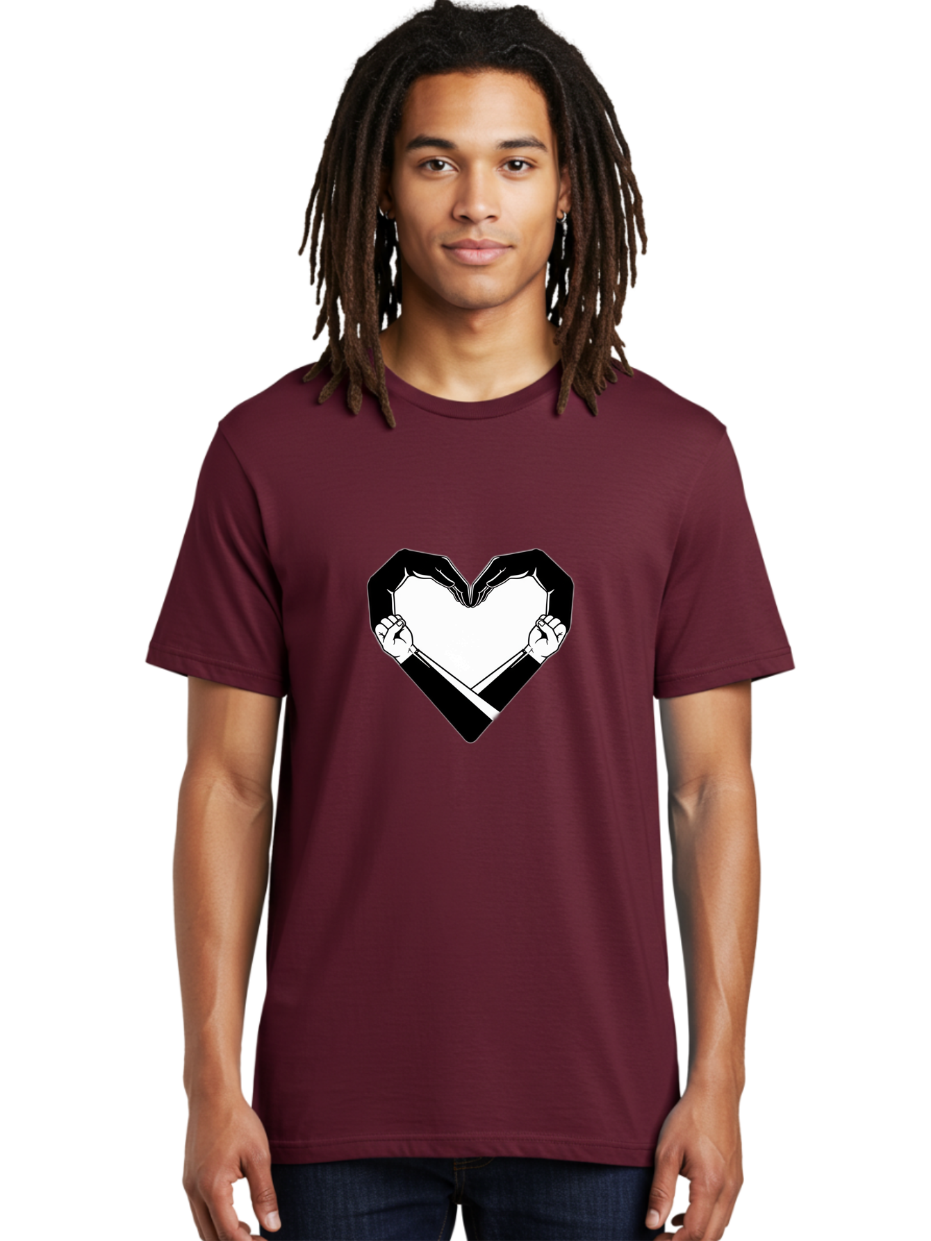 Hands-Holding-Heart Men'S Graphic Tee, 100% Cotton, Comfortable Casual Summer Wear, Machine Washable, Hands Holding Heart, Heart Shape, Black And White Graphic, Symbolic Illustration, Love Symbol, Heart Sign, Clenched Fists, Artistic Design, Bac029 26