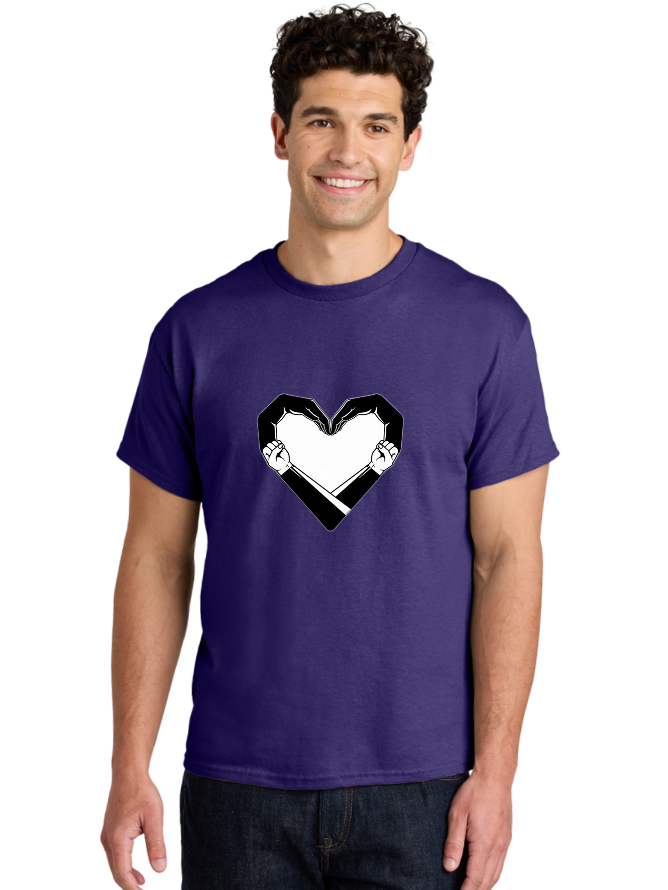 Hands-Holding-Heart Men'S Graphic Tee, 100% Cotton, Comfortable Casual Summer Wear, Machine Washable, Hands Holding Heart, Heart Shape, Black And White Graphic, Symbolic Illustration, Love Symbol, Heart Sign, Clenched Fists, Artistic Design, Bac029 18