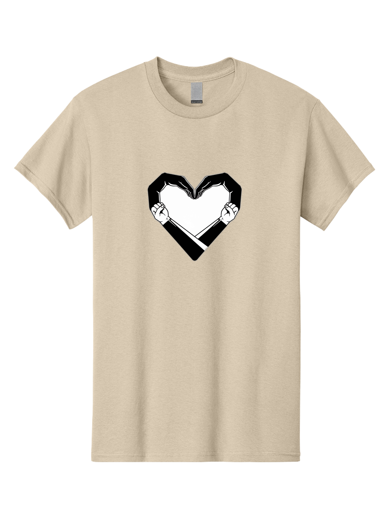 Hands-Holding-Heart Men'S Graphic Tee, 100% Cotton, Comfortable Casual Summer Wear, Machine Washable, Hands Holding Heart, Heart Shape, Black And White Graphic, Symbolic Illustration, Love Symbol, Heart Sign, Clenched Fists, Artistic Design, Bac029 6