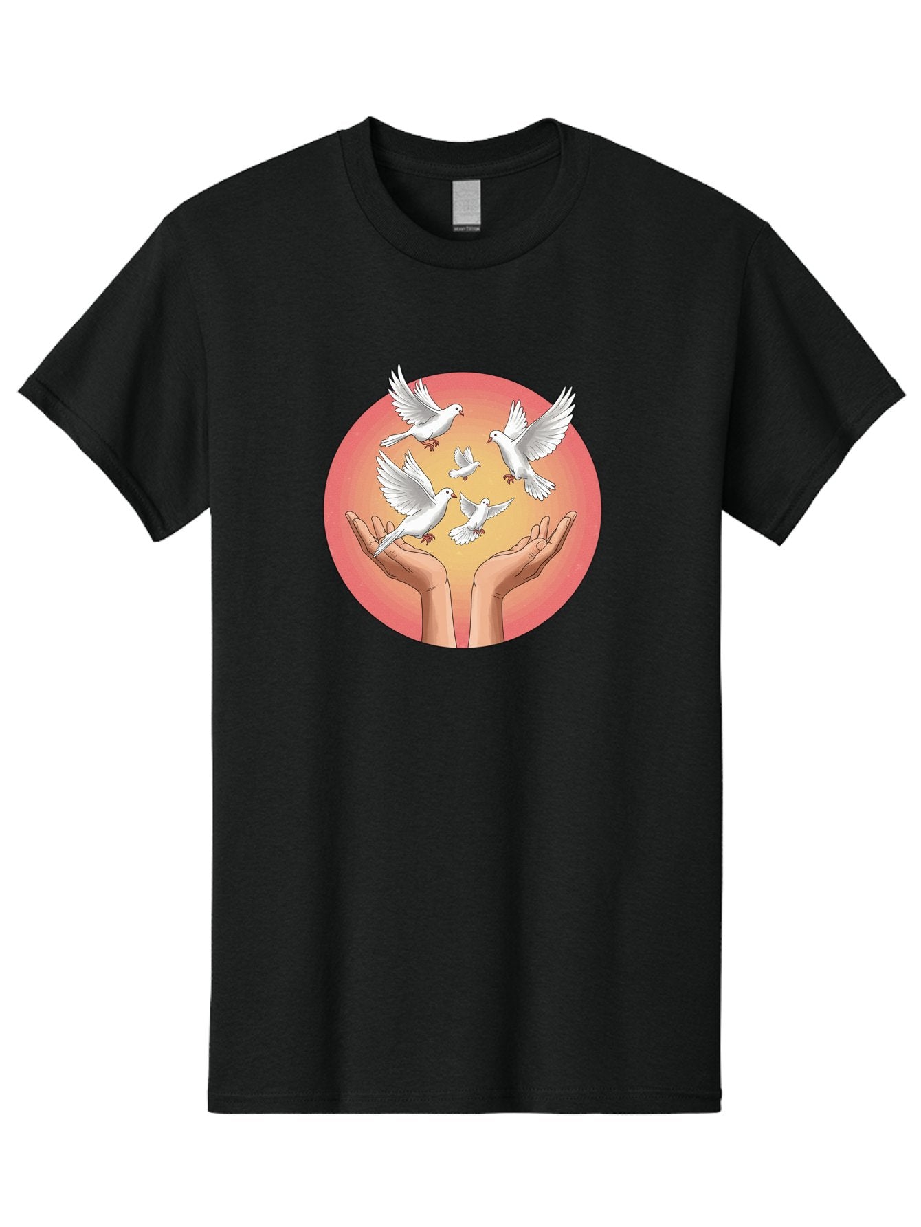 Hands-Releasing-Doves Men'S Graphic Tee, 100% Cotton, Comfortable Casual Summer Wear, Machine Washable, Doves Flying Away, Hands Releasing Birds, White Doves, Peaceful Release, Liberation, Freedom, Gentle Hands, Peaceful Atmosphere, Bac030 14