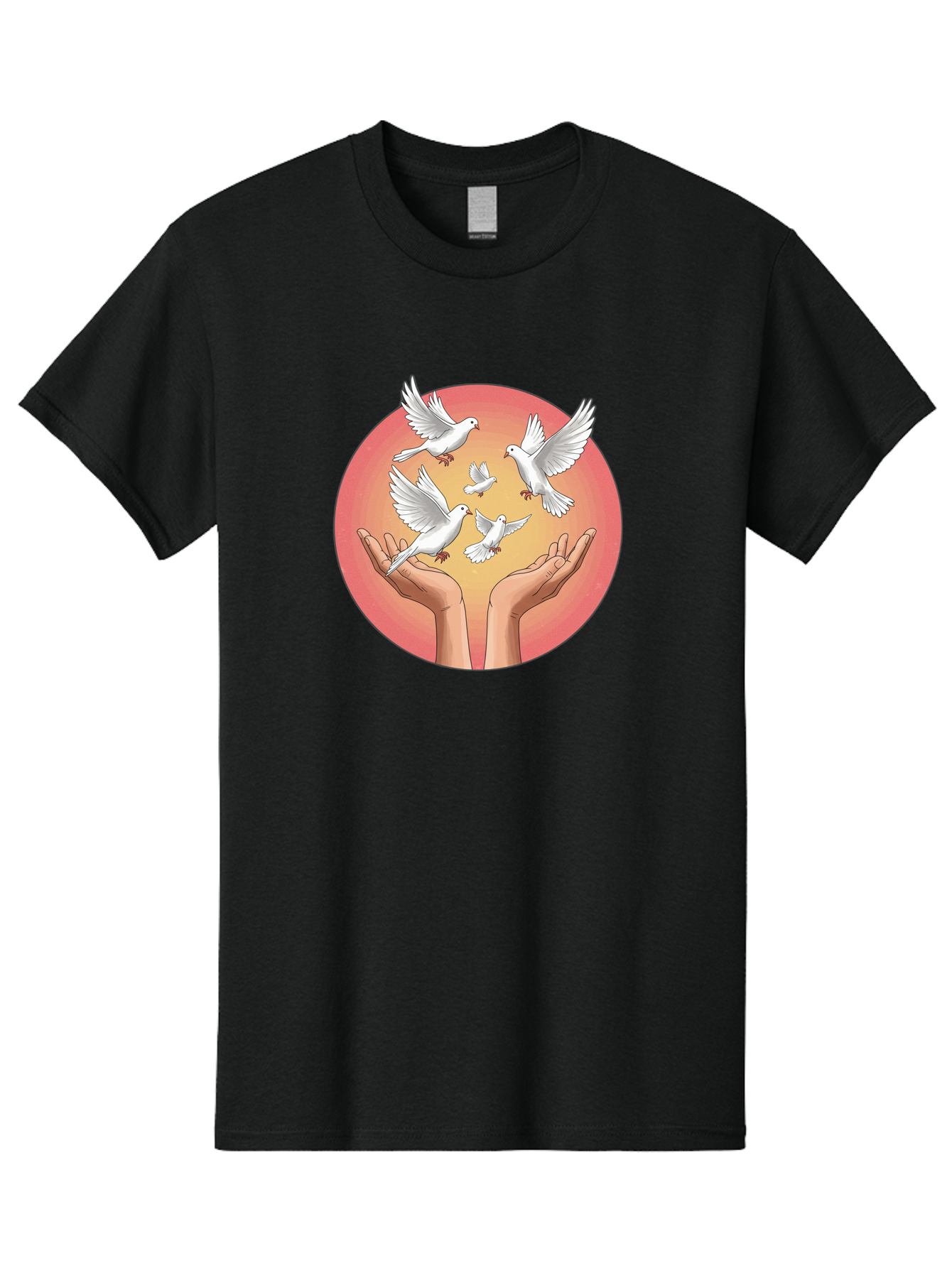 Hands-Releasing-Doves Men'S Graphic Tee, 100% Cotton, Comfortable Casual Summer Wear, Machine Washable, Doves Flying Away, Hands Releasing Birds, White Doves, Peaceful Release, Liberation, Freedom, Gentle Hands, Peaceful Atmosphere, Bac030