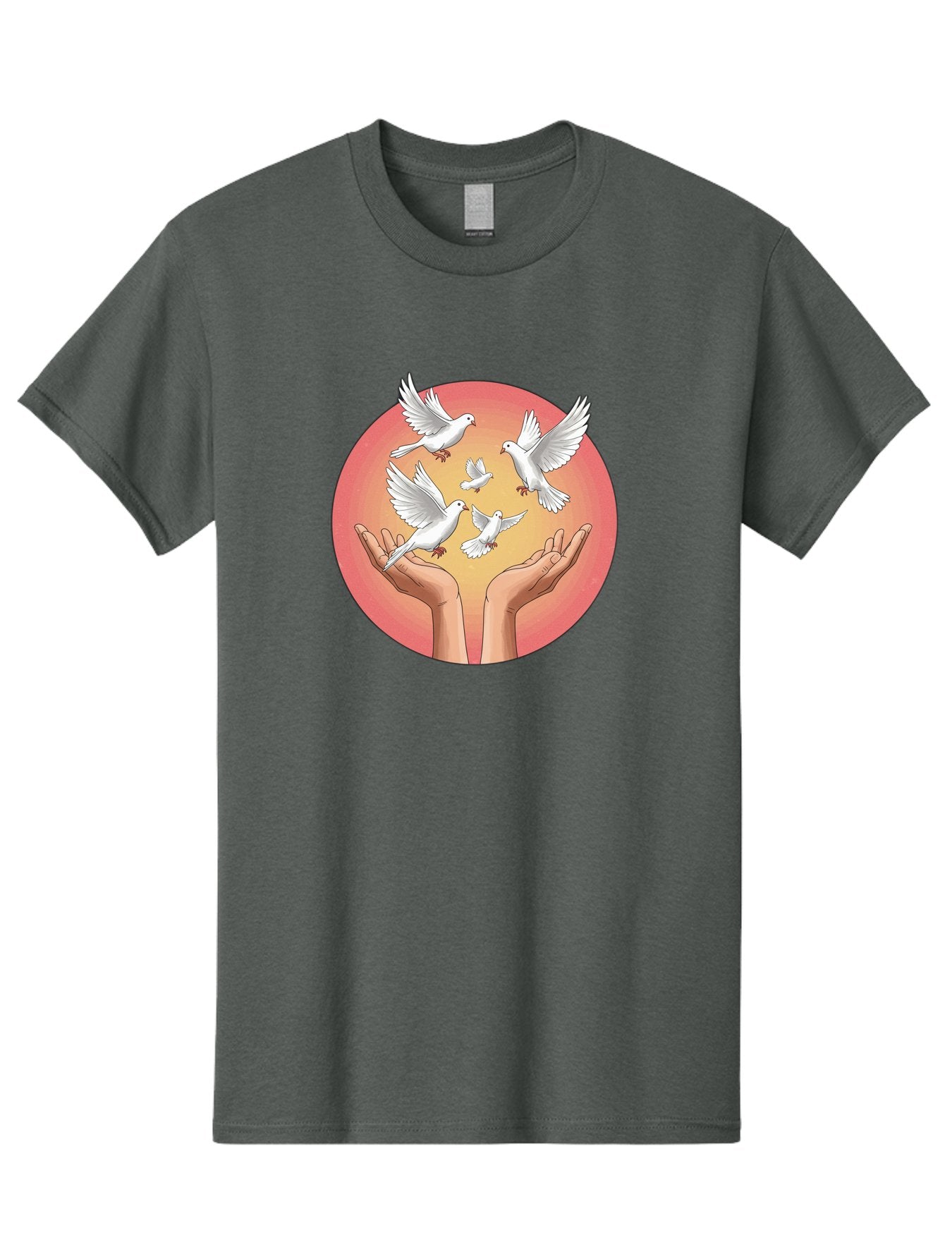 Hands-Releasing-Doves Men'S Graphic Tee, 100% Cotton, Comfortable Casual Summer Wear, Machine Washable, Doves Flying Away, Hands Releasing Birds, White Doves, Peaceful Release, Liberation, Freedom, Gentle Hands, Peaceful Atmosphere, Bac030 3