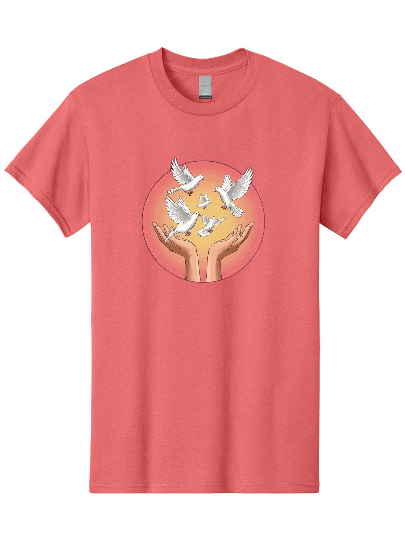 Hands-Releasing-Doves Men'S Graphic Tee, 100% Cotton, Comfortable Casual Summer Wear, Machine Washable, Doves Flying Away, Hands Releasing Birds, White Doves, Peaceful Release, Liberation, Freedom, Gentle Hands, Peaceful Atmosphere, Bac030 12