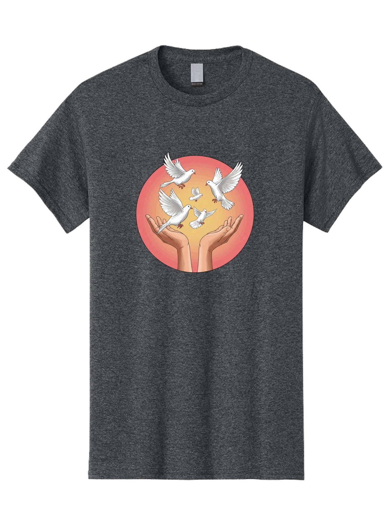 Hands-Releasing-Doves Men'S Graphic Tee, 100% Cotton, Comfortable Casual Summer Wear, Machine Washable, Doves Flying Away, Hands Releasing Birds, White Doves, Peaceful Release, Liberation, Freedom, Gentle Hands, Peaceful Atmosphere, Bac030 11