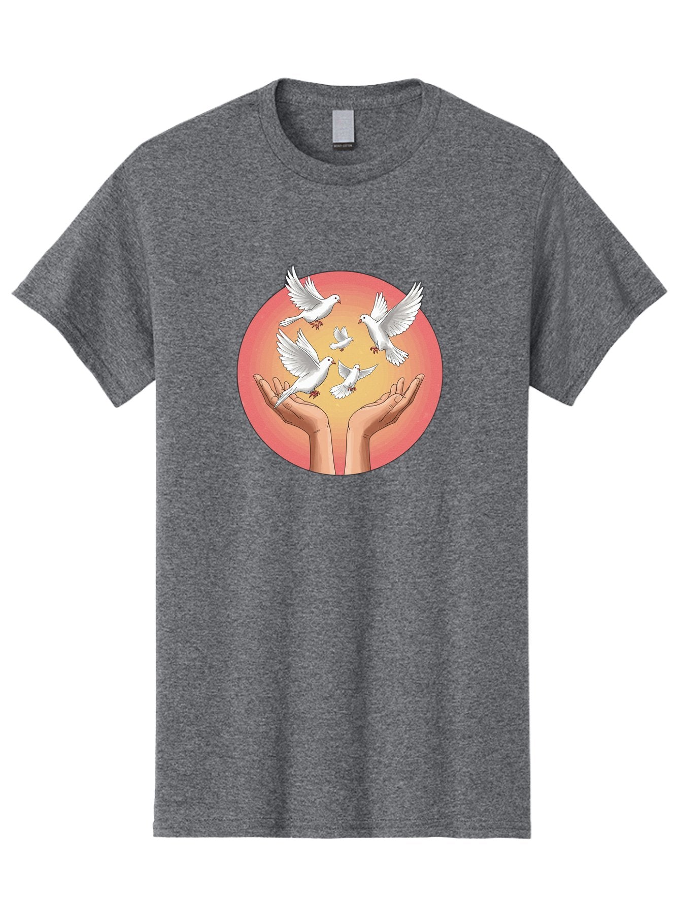 Hands-Releasing-Doves Men'S Graphic Tee, 100% Cotton, Comfortable Casual Summer Wear, Machine Washable, Doves Flying Away, Hands Releasing Birds, White Doves, Peaceful Release, Liberation, Freedom, Gentle Hands, Peaceful Atmosphere, Bac030 7