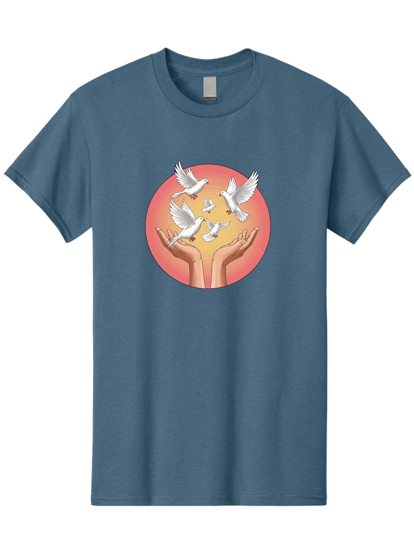 Hands-Releasing-Doves Men'S Graphic Tee, 100% Cotton, Comfortable Casual Summer Wear, Machine Washable, Doves Flying Away, Hands Releasing Birds, White Doves, Peaceful Release, Liberation, Freedom, Gentle Hands, Peaceful Atmosphere, Bac030 10