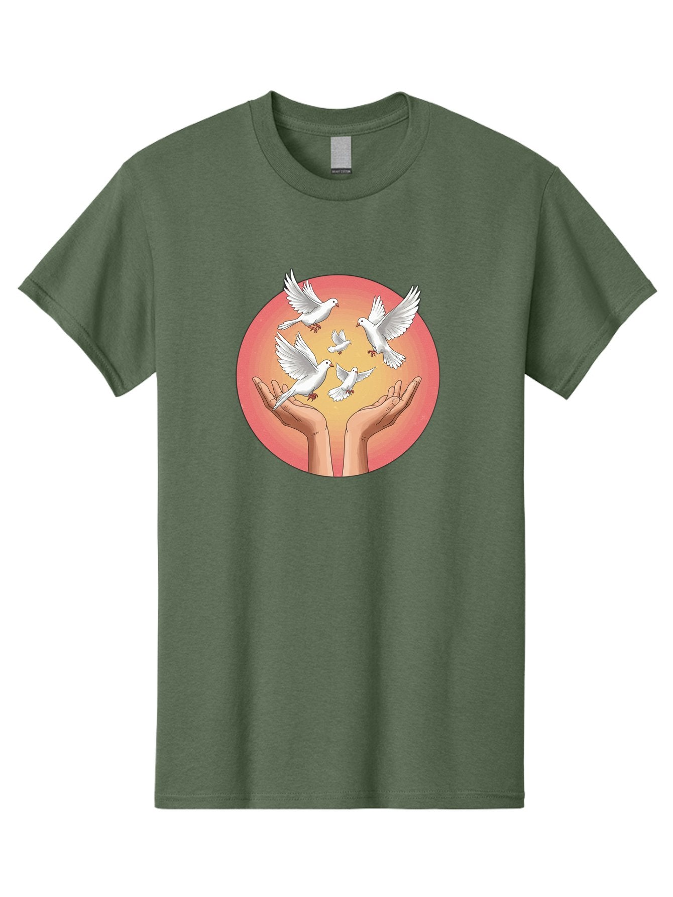 Hands-Releasing-Doves Men'S Graphic Tee, 100% Cotton, Comfortable Casual Summer Wear, Machine Washable, Doves Flying Away, Hands Releasing Birds, White Doves, Peaceful Release, Liberation, Freedom, Gentle Hands, Peaceful Atmosphere, Bac030 6