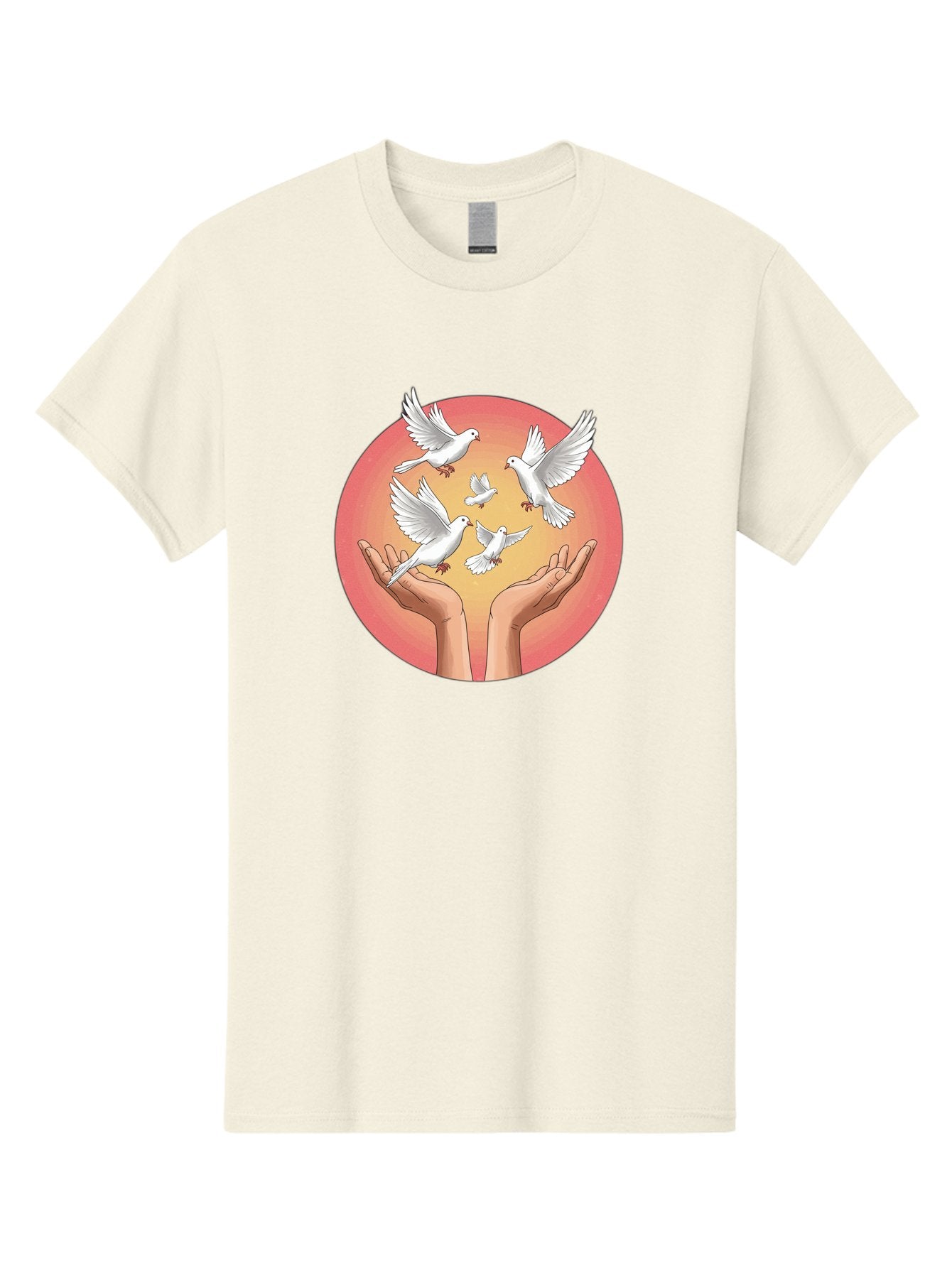 Hands-Releasing-Doves Men'S Graphic Tee, 100% Cotton, Comfortable Casual Summer Wear, Machine Washable, Doves Flying Away, Hands Releasing Birds, White Doves, Peaceful Release, Liberation, Freedom, Gentle Hands, Peaceful Atmosphere, Bac030 5