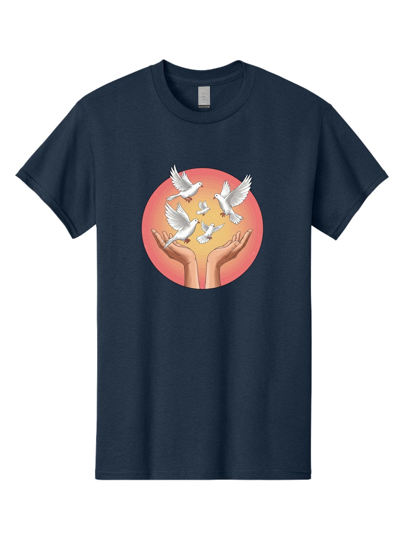 Hands-Releasing-Doves Men'S Graphic Tee, 100% Cotton, Comfortable Casual Summer Wear, Machine Washable, Doves Flying Away, Hands Releasing Birds, White Doves, Peaceful Release, Liberation, Freedom, Gentle Hands, Peaceful Atmosphere, Bac030 9
