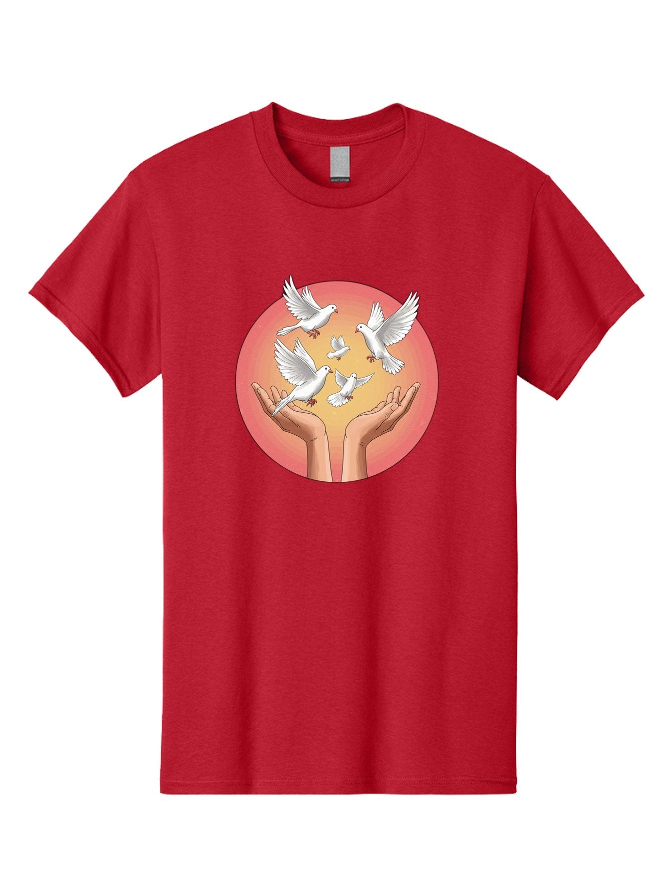 Hands-Releasing-Doves Men'S Graphic Tee, 100% Cotton, Comfortable Casual Summer Wear, Machine Washable, Doves Flying Away, Hands Releasing Birds, White Doves, Peaceful Release, Liberation, Freedom, Gentle Hands, Peaceful Atmosphere, Bac030 8
