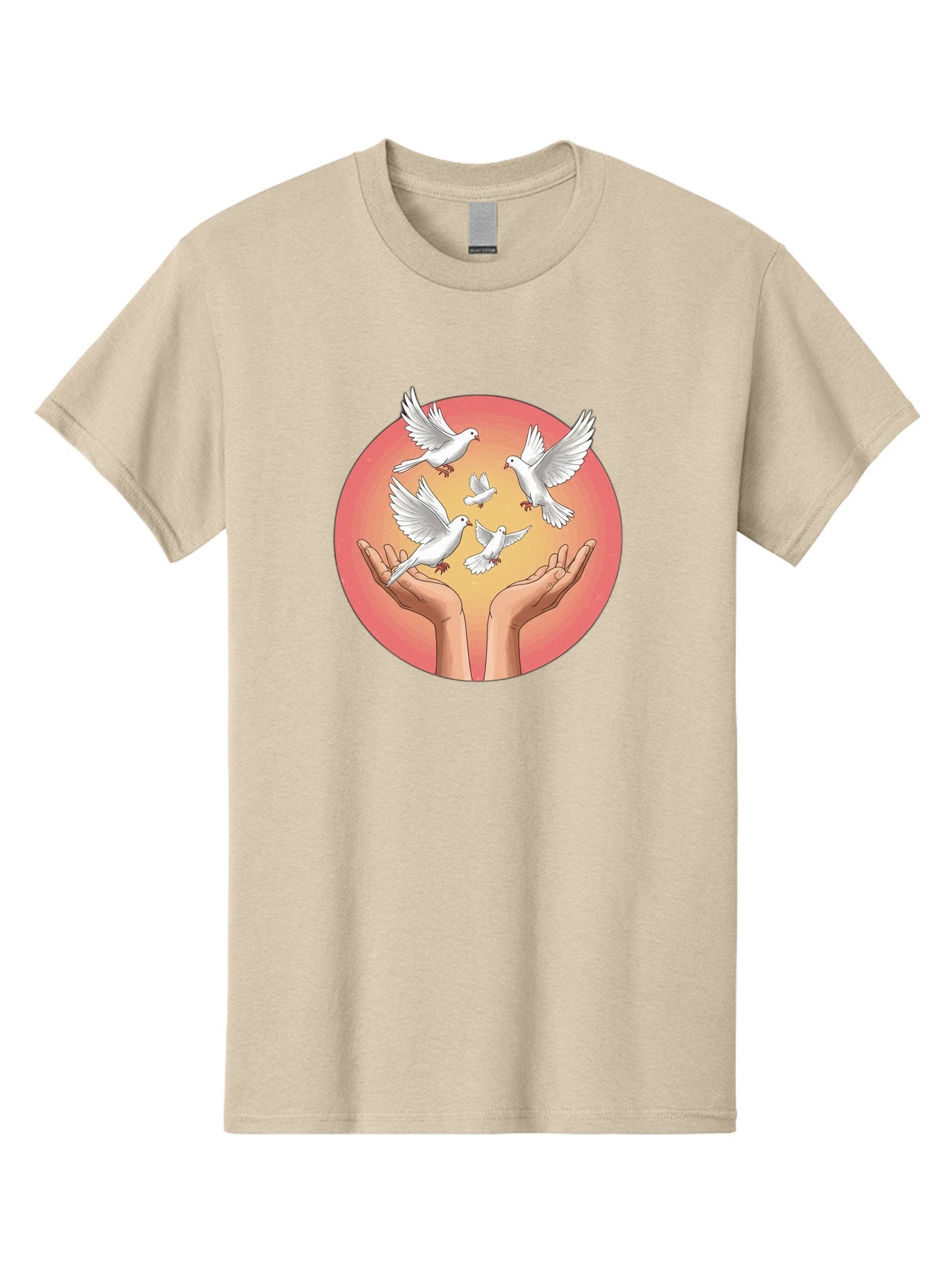 Hands-Releasing-Doves Men'S Graphic Tee, 100% Cotton, Comfortable Casual Summer Wear, Machine Washable, Doves Flying Away, Hands Releasing Birds, White Doves, Peaceful Release, Liberation, Freedom, Gentle Hands, Peaceful Atmosphere, Bac030 13