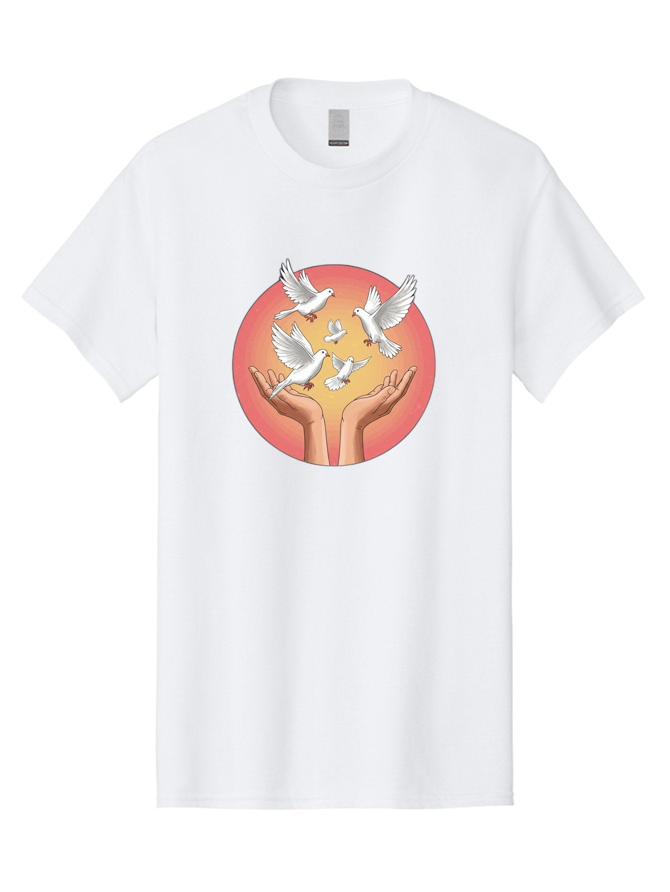 Hands-Releasing-Doves Men'S Graphic Tee, 100% Cotton, Comfortable Casual Summer Wear, Machine Washable, Doves Flying Away, Hands Releasing Birds, White Doves, Peaceful Release, Liberation, Freedom, Gentle Hands, Peaceful Atmosphere, Bac030 4