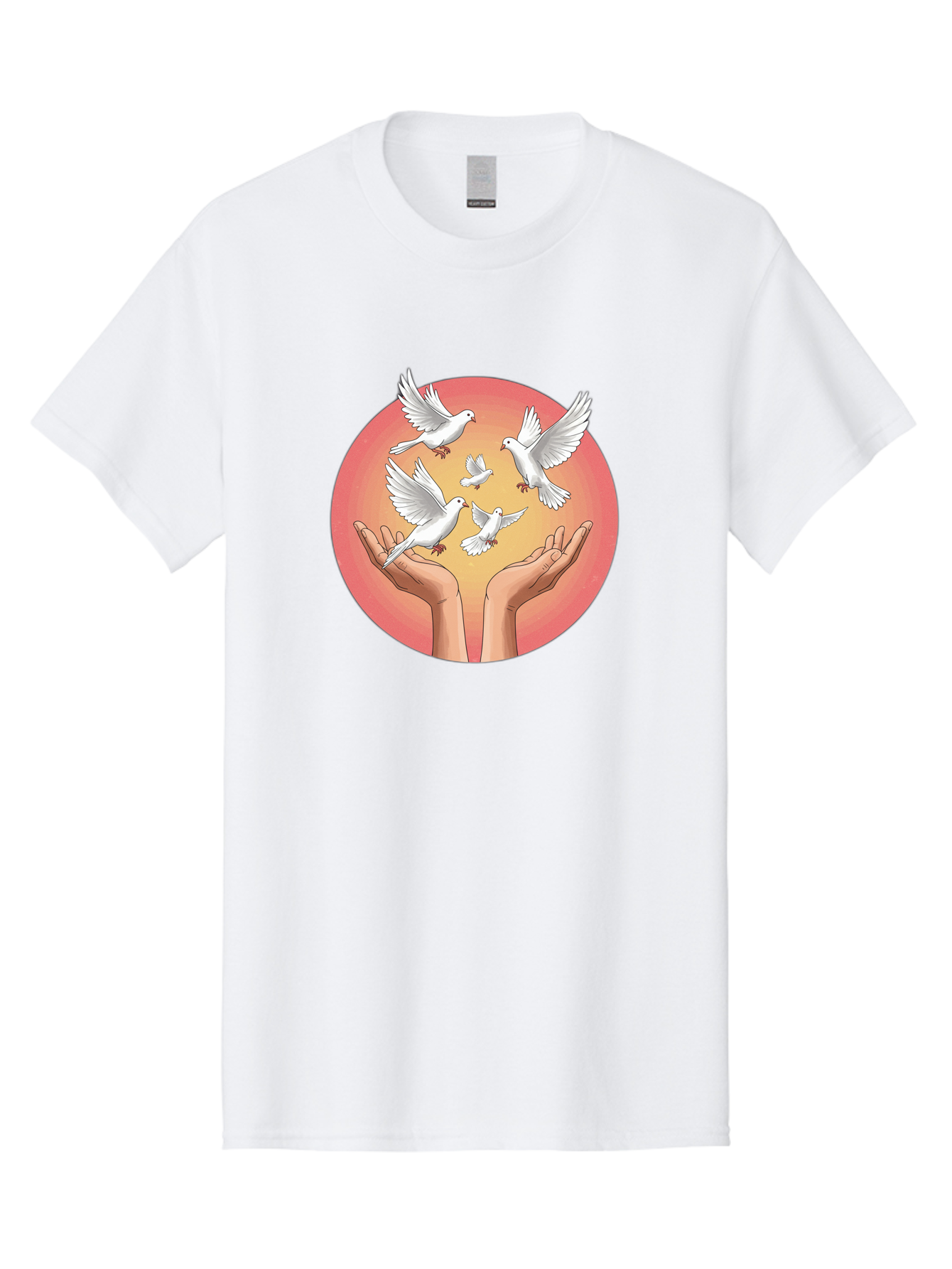 Hands-Releasing-Doves Men'S Graphic Tee, 100% Cotton, Comfortable Casual Summer Wear, Machine Washable, Doves Flying Away, Hands Releasing Birds, White Doves, Peaceful Release, Liberation, Freedom, Gentle Hands, Peaceful Atmosphere, Bac030 12