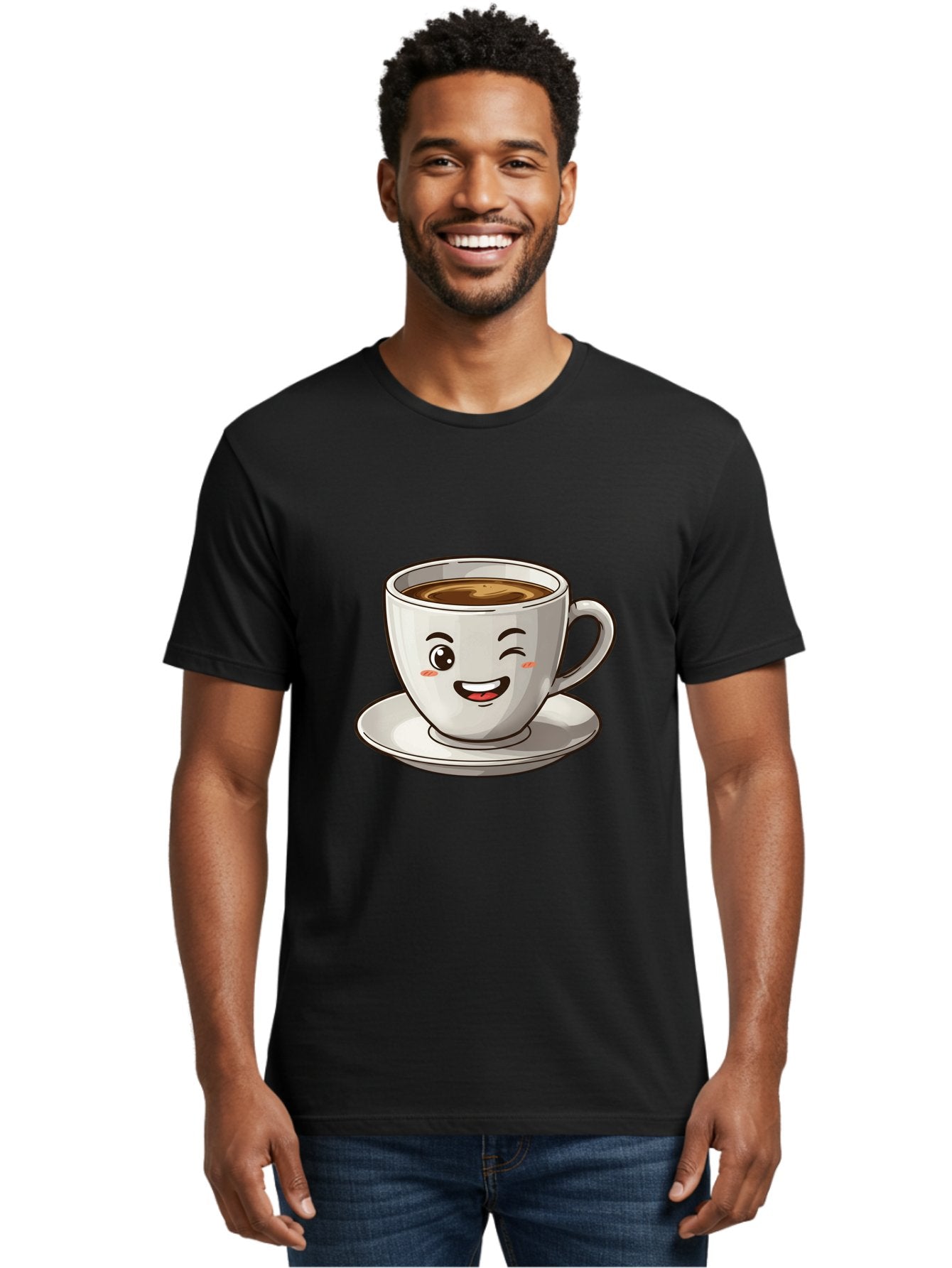 Happy-Coffee-Cup Men'S Graphic Tee, 100% Cotton, Comfortable Casual Summer Wear, Machine Washable, Cup Of Coffee, Cartoon Coffee, Smiling Coffee, Happy Face, Winking Coffee, Coffee Break, Morning Coffee, Coffee Time, Caffeinated Delight, Bac031 22