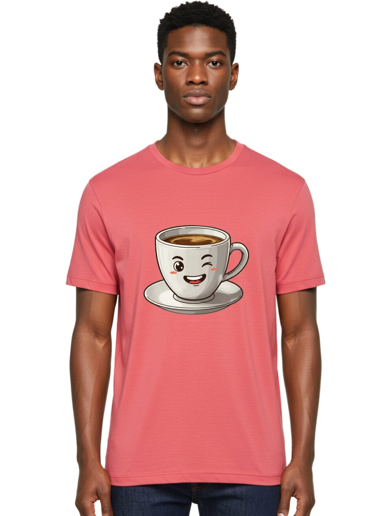 Happy-Coffee-Cup Men'S Graphic Tee, 100% Cotton, Comfortable Casual Summer Wear, Machine Washable, Cup Of Coffee, Cartoon Coffee, Smiling Coffee, Happy Face, Winking Coffee, Coffee Break, Morning Coffee, Coffee Time, Caffeinated Delight, Bac031 18