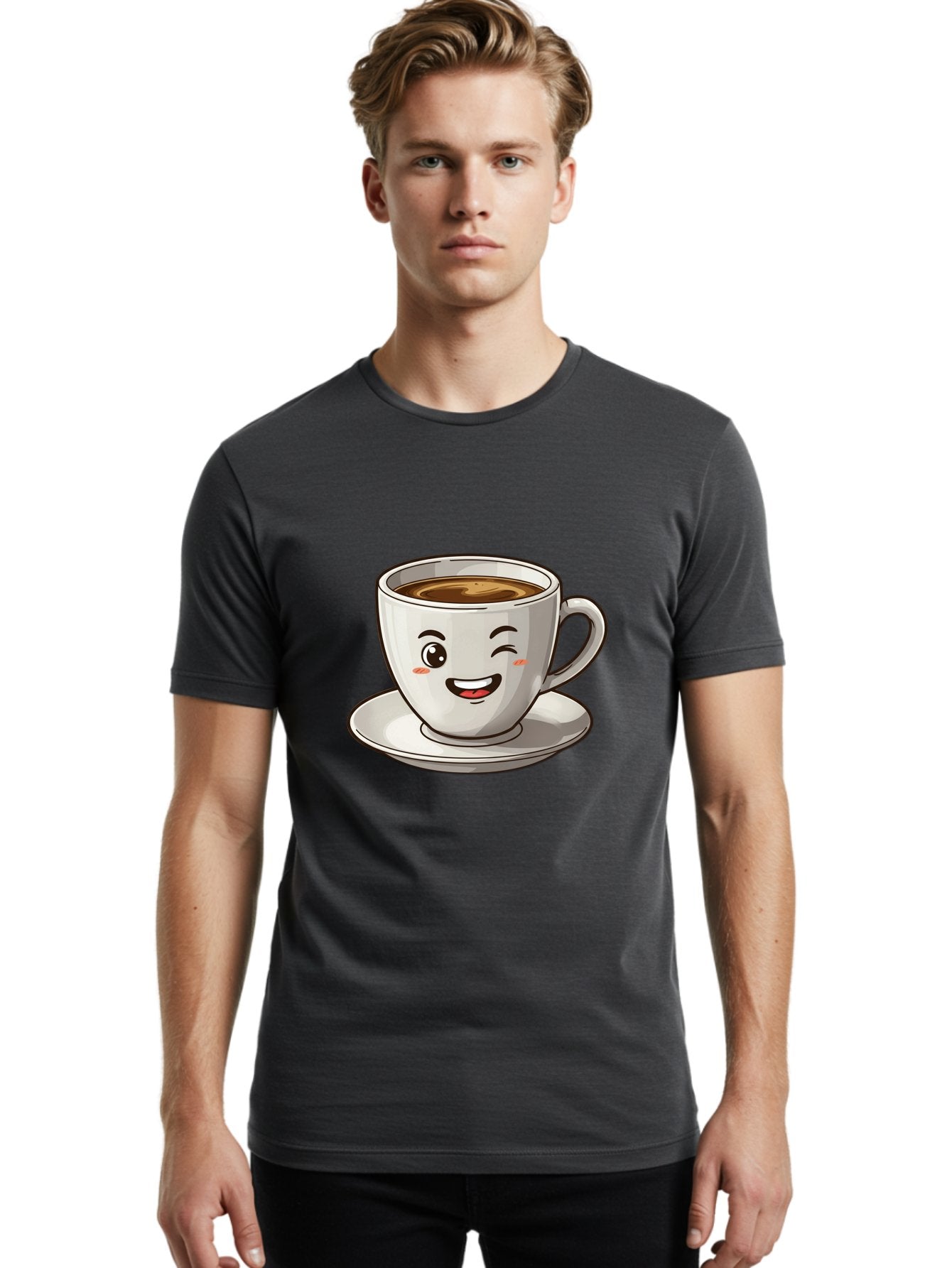 Happy-Coffee-Cup Men'S Graphic Tee, 100% Cotton, Comfortable Casual Summer Wear, Machine Washable, Cup Of Coffee, Cartoon Coffee, Smiling Coffee, Happy Face, Winking Coffee, Coffee Break, Morning Coffee, Coffee Time, Caffeinated Delight, Bac031 23