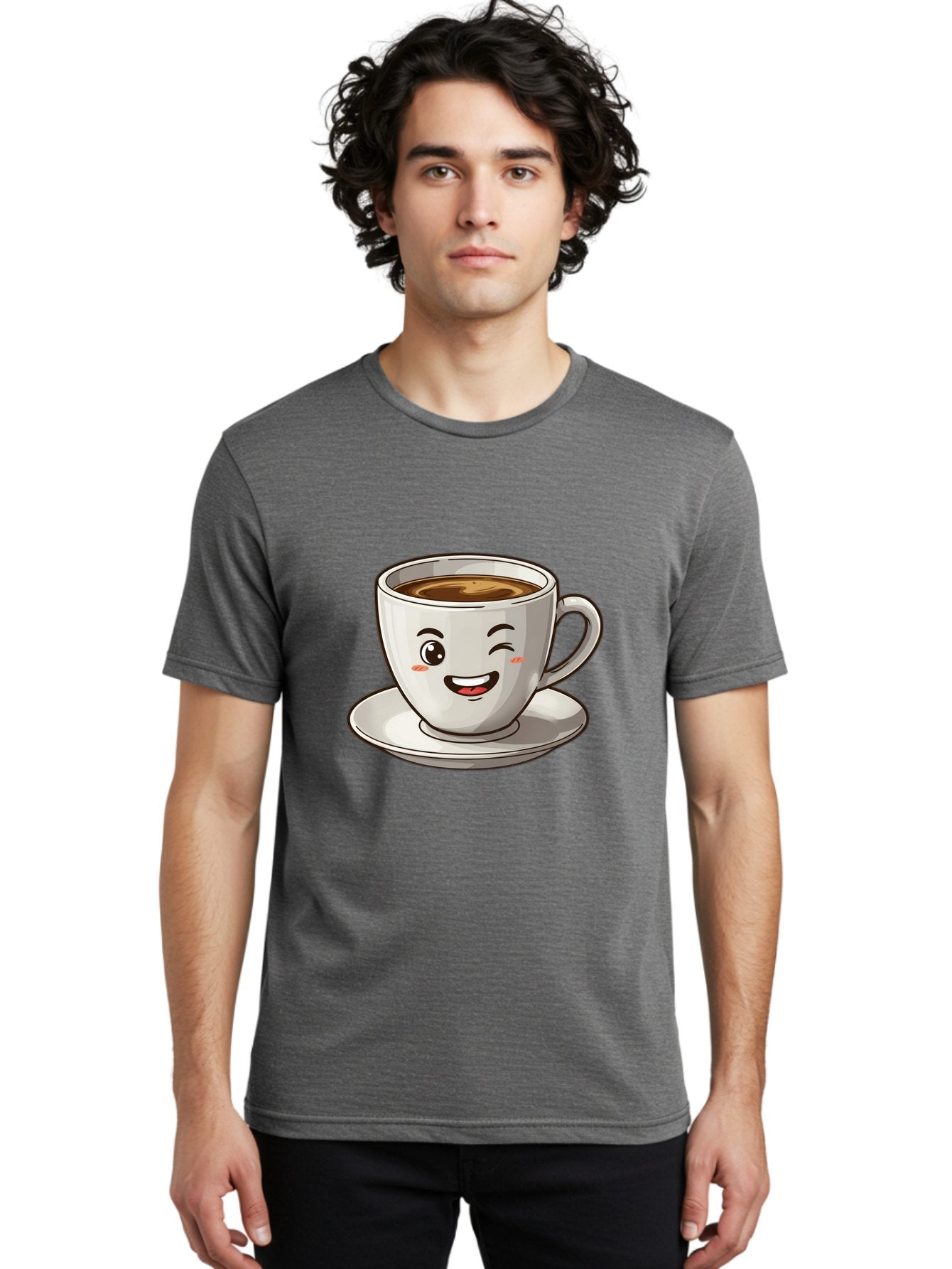 Happy-Coffee-Cup Men'S Graphic Tee, 100% Cotton, Comfortable Casual Summer Wear, Machine Washable, Cup Of Coffee, Cartoon Coffee, Smiling Coffee, Happy Face, Winking Coffee, Coffee Break, Morning Coffee, Coffee Time, Caffeinated Delight, Bac031 29
