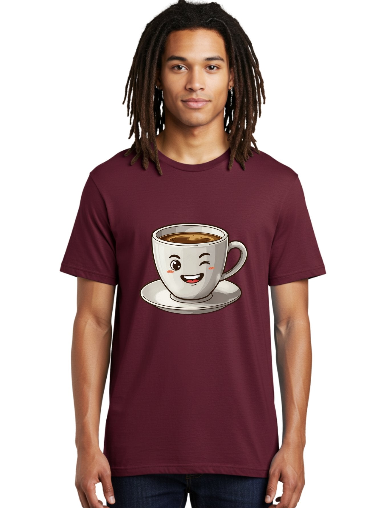 Happy-Coffee-Cup Men'S Graphic Tee, 100% Cotton, Comfortable Casual Summer Wear, Machine Washable, Cup Of Coffee, Cartoon Coffee, Smiling Coffee, Happy Face, Winking Coffee, Coffee Break, Morning Coffee, Coffee Time, Caffeinated Delight, Bac031 19