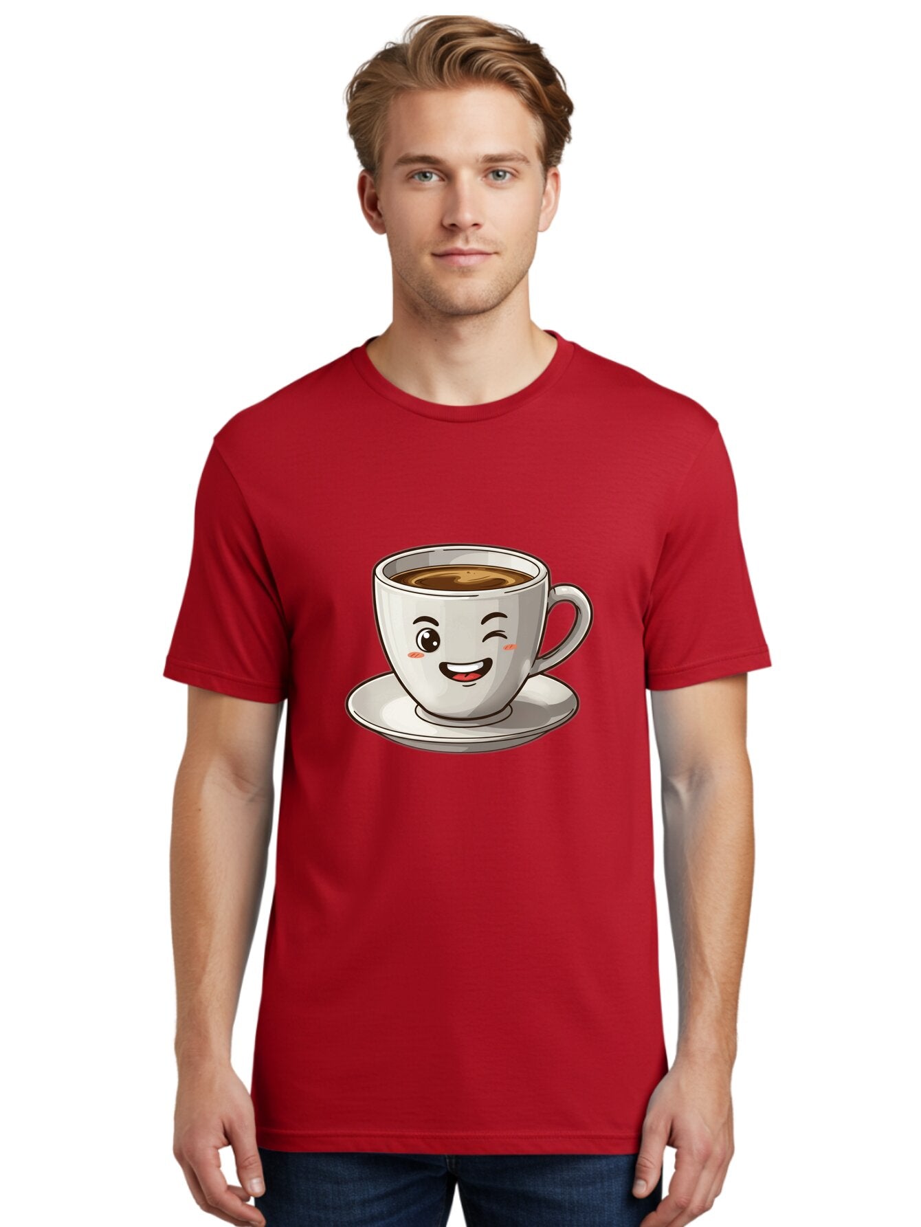 Happy-Coffee-Cup Men'S Graphic Tee, 100% Cotton, Comfortable Casual Summer Wear, Machine Washable, Cup Of Coffee, Cartoon Coffee, Smiling Coffee, Happy Face, Winking Coffee, Coffee Break, Morning Coffee, Coffee Time, Caffeinated Delight, Bac031 27
