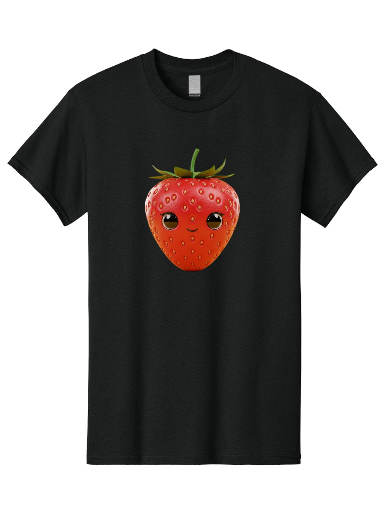 Happy-Strawberry-1 Men'S Graphic Tee, 100% Cotton, Comfortable Casual Summer Wear, Machine Washable, Cartoon Strawberry, Adorable Fruit, Smiling Face, Cute Character, Vibrant Red Color, Yellow Seeds, Playful Personality, Funny Expression, Bac032 8