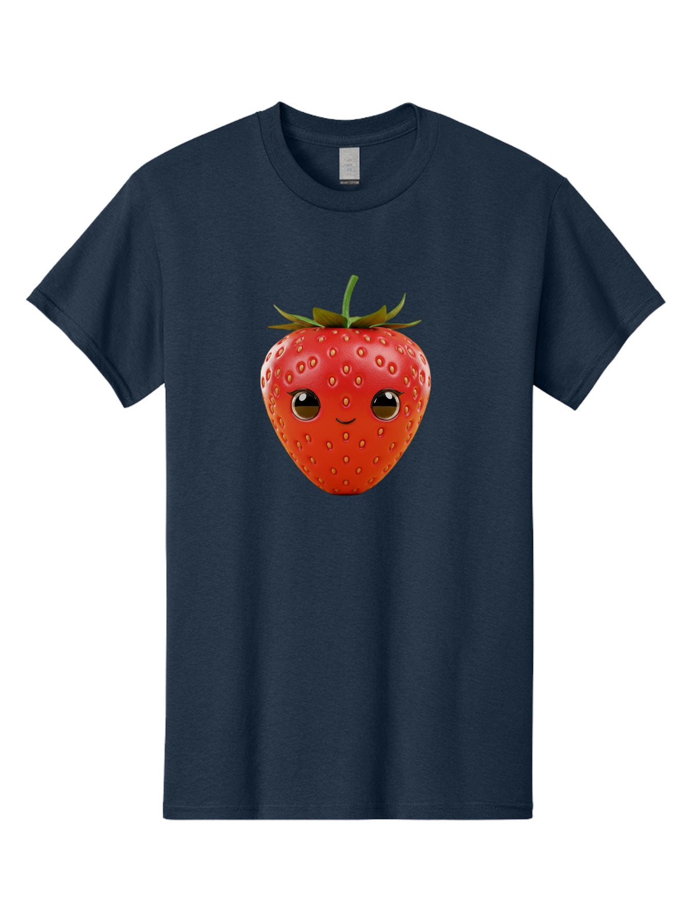 Happy-Strawberry-1 Men'S Graphic Tee, 100% Cotton, Comfortable Casual Summer Wear, Machine Washable, Cartoon Strawberry, Adorable Fruit, Smiling Face, Cute Character, Vibrant Red Color, Yellow Seeds, Playful Personality, Funny Expression, Bac032 10