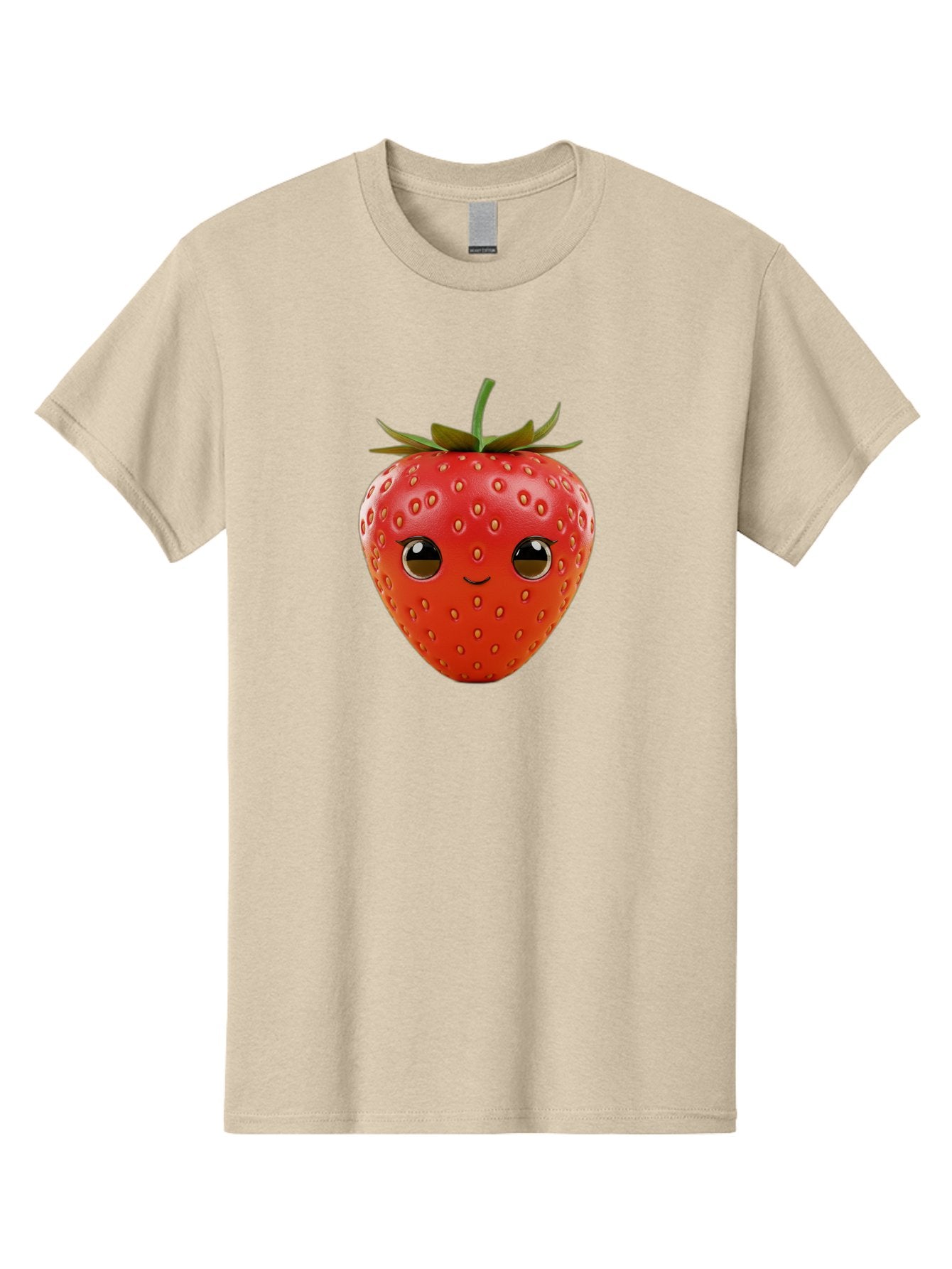 Happy-Strawberry-1 Men'S Graphic Tee, 100% Cotton, Comfortable Casual Summer Wear, Machine Washable, Cartoon Strawberry, Adorable Fruit, Smiling Face, Cute Character, Vibrant Red Color, Yellow Seeds, Playful Personality, Funny Expression, Bac032 15