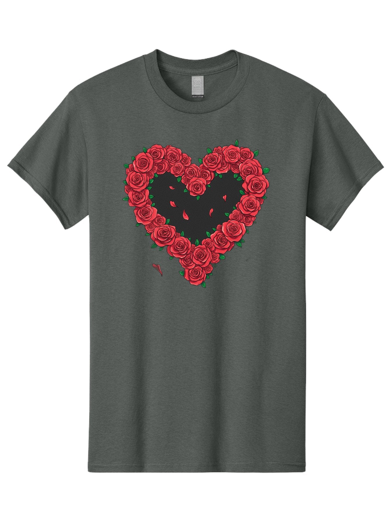 Heart-Of-Roses Men'S Graphic Tee, 100% Cotton, Comfortable Casual Summer Wear, Machine Washable, Heart Shape, Red Roses, Floral Arrangement, Love Symbol, Romance, Valentine'S Day, Beautiful Flowers, Rose Petals Bac034 14