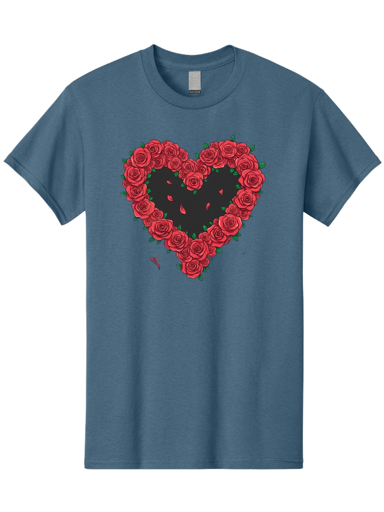 Heart-Of-Roses Men'S Graphic Tee, 100% Cotton, Comfortable Casual Summer Wear, Machine Washable, Heart Shape, Red Roses, Floral Arrangement, Love Symbol, Romance, Valentine'S Day, Beautiful Flowers, Rose Petals Bac034
