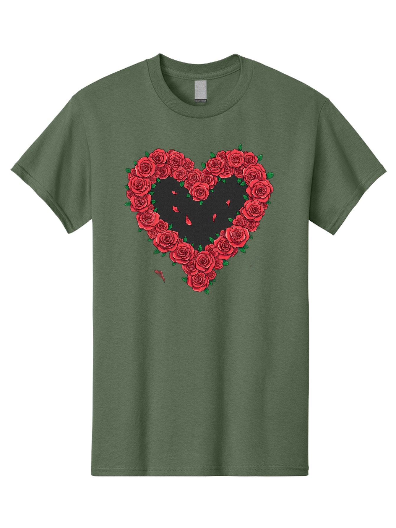 Heart-Of-Roses Men'S Graphic Tee, 100% Cotton, Comfortable Casual Summer Wear, Machine Washable, Heart Shape, Red Roses, Floral Arrangement, Love Symbol, Romance, Valentine'S Day, Beautiful Flowers, Rose Petals Bac034 6