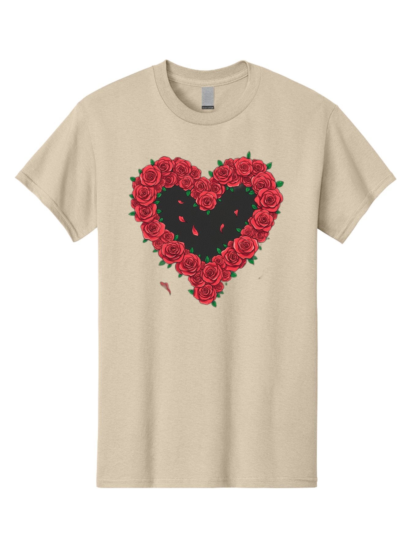 Heart-Of-Roses Men'S Graphic Tee, 100% Cotton, Comfortable Casual Summer Wear, Machine Washable, Heart Shape, Red Roses, Floral Arrangement, Love Symbol, Romance, Valentine'S Day, Beautiful Flowers, Rose Petals Bac034 13