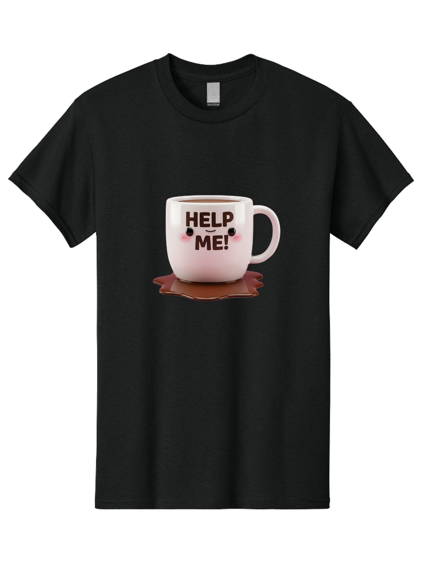 Help-Me-1 Men'S Graphic Tee, 100% Cotton, Comfortable Casual Summer Wear, Machine Washable, Help Me Coffee Mug, Cute Cartoon Design, Coffee Spill, Brown Liquid, Humorous Expression, Adorable Character, Cute Blush Cheeks, Coffee Lover Gift Bac035 10