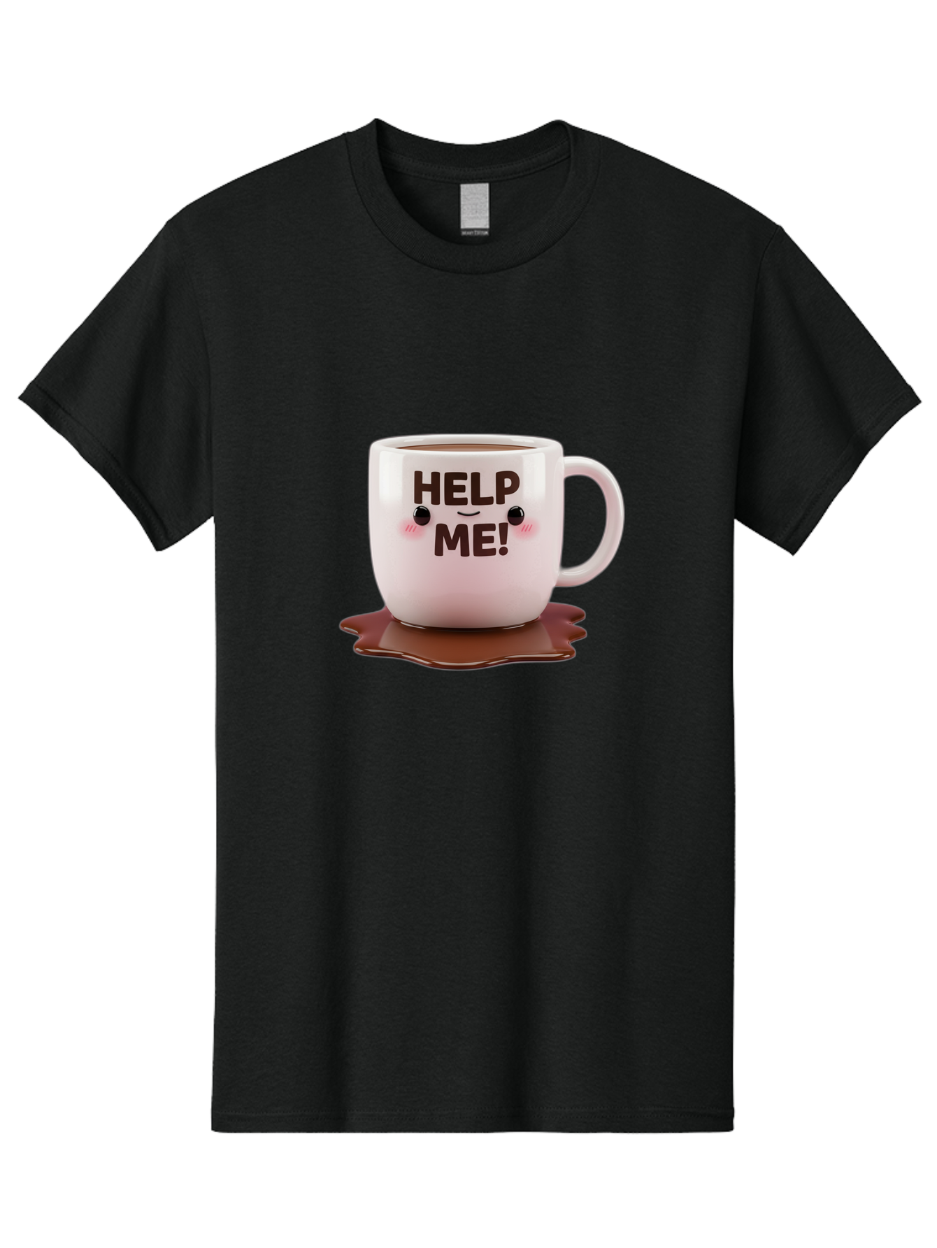 Help-Me-1 Men'S Graphic Tee, 100% Cotton, Comfortable Casual Summer Wear, Machine Washable, Help Me Coffee Mug, Cute Cartoon Design, Coffee Spill, Brown Liquid, Humorous Expression, Adorable Character, Cute Blush Cheeks, Coffee Lover Gift Bac035 14