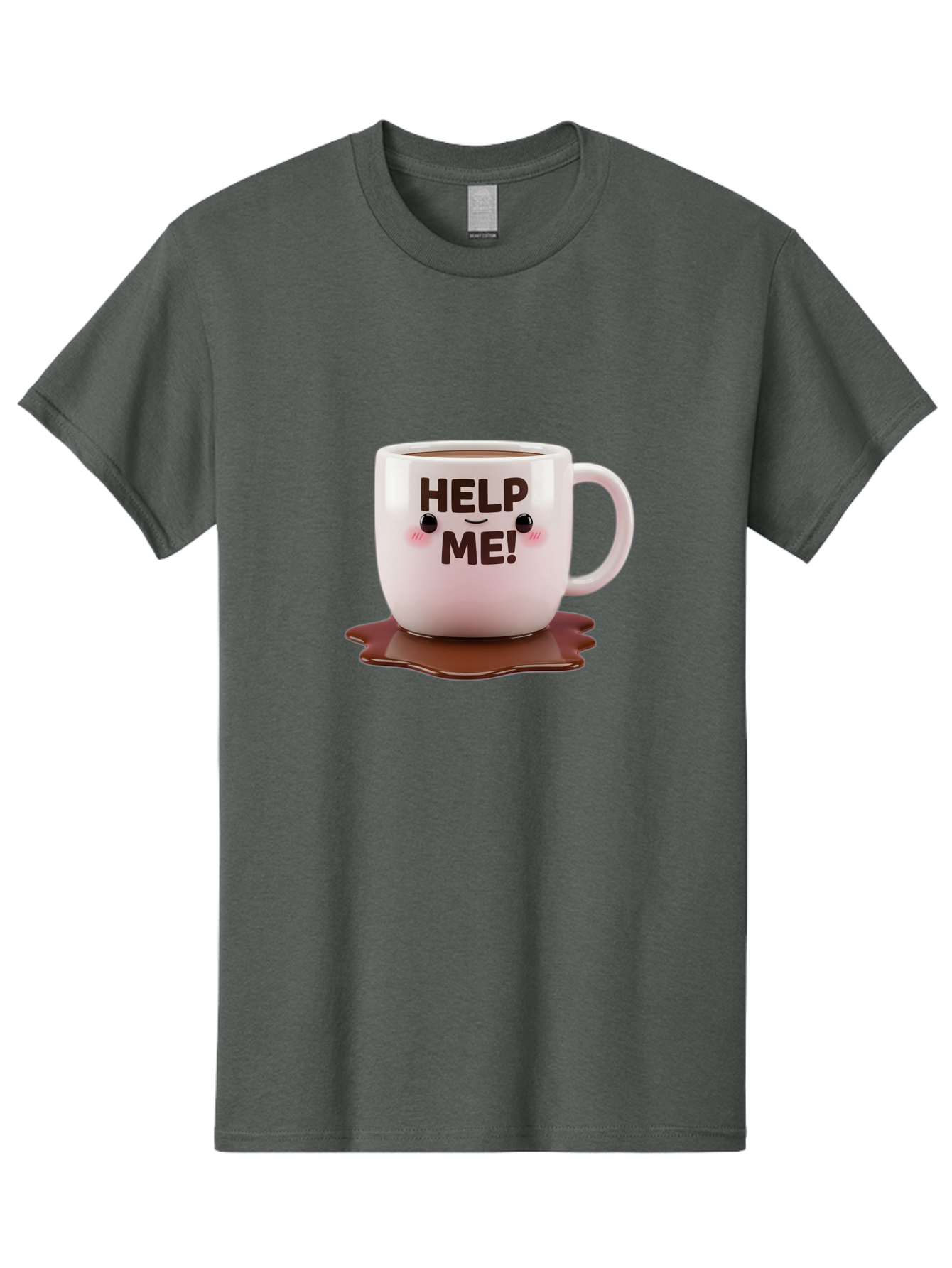Help-Me-1 Men'S Graphic Tee, 100% Cotton, Comfortable Casual Summer Wear, Machine Washable, Help Me Coffee Mug, Cute Cartoon Design, Coffee Spill, Brown Liquid, Humorous Expression, Adorable Character, Cute Blush Cheeks, Coffee Lover Gift Bac035 15