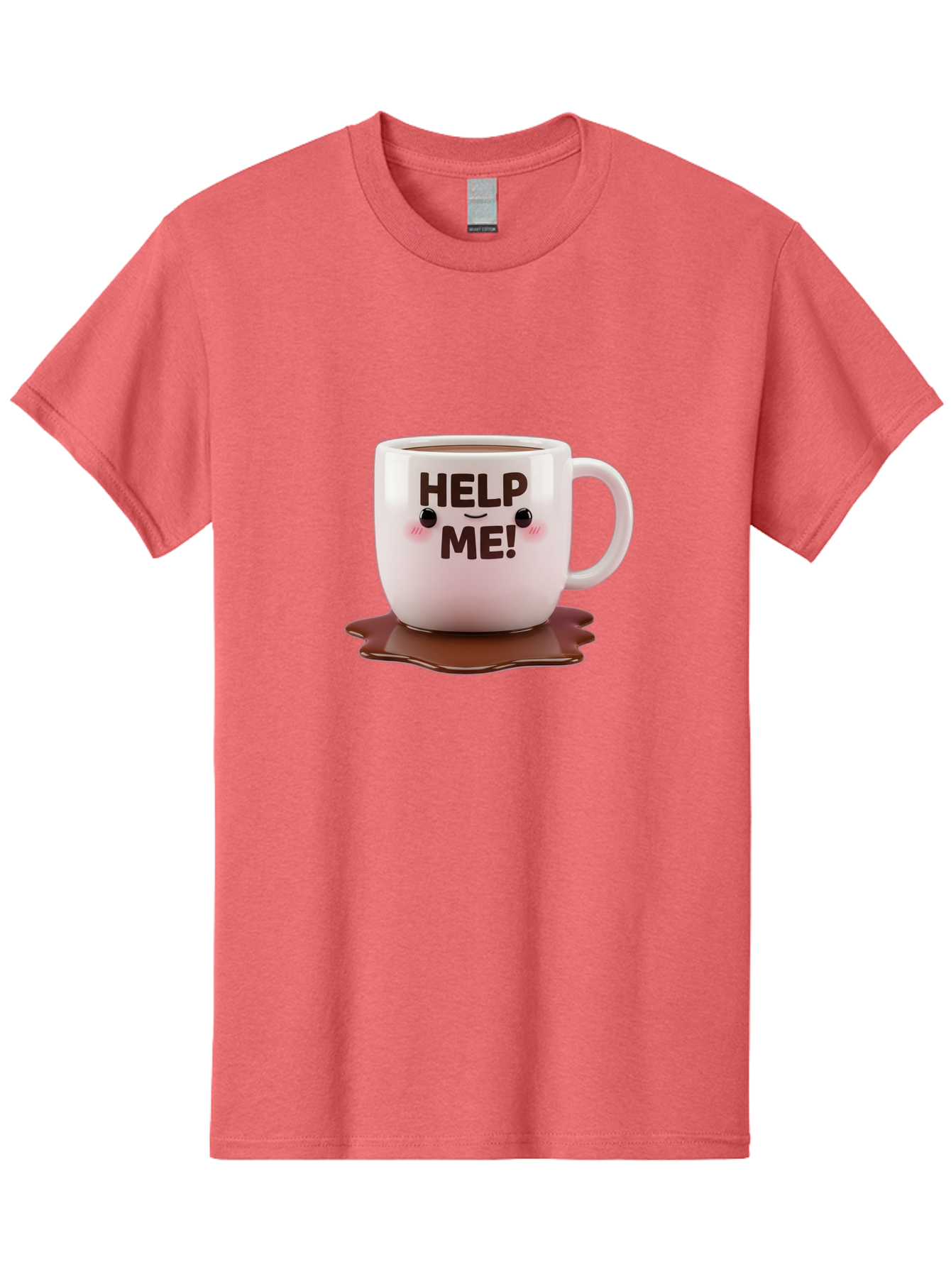 Help-Me-1 Men'S Graphic Tee, 100% Cotton, Comfortable Casual Summer Wear, Machine Washable, Help Me Coffee Mug, Cute Cartoon Design, Coffee Spill, Brown Liquid, Humorous Expression, Adorable Character, Cute Blush Cheeks, Coffee Lover Gift Bac035 3