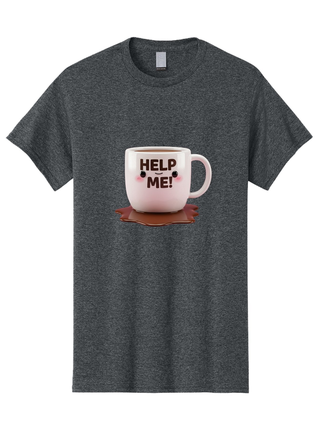 Help-Me-1 Men'S Graphic Tee, 100% Cotton, Comfortable Casual Summer Wear, Machine Washable, Help Me Coffee Mug, Cute Cartoon Design, Coffee Spill, Brown Liquid, Humorous Expression, Adorable Character, Cute Blush Cheeks, Coffee Lover Gift Bac035 3