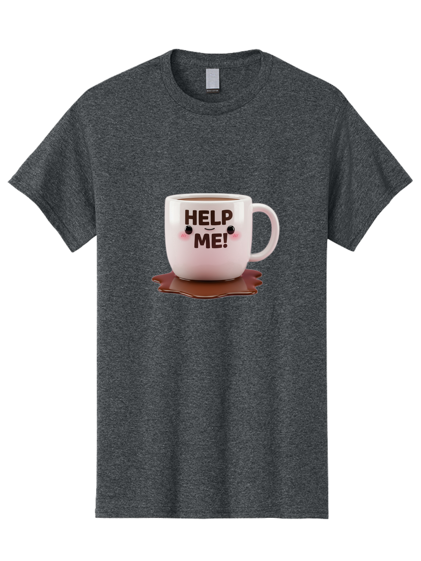 Help-Me-1 Men'S Graphic Tee, 100% Cotton, Comfortable Casual Summer Wear, Machine Washable, Help Me Coffee Mug, Cute Cartoon Design, Coffee Spill, Brown Liquid, Humorous Expression, Adorable Character, Cute Blush Cheeks, Coffee Lover Gift Bac035 9