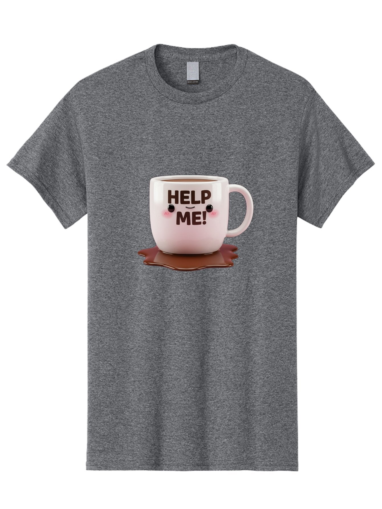 Help-Me-1 Men'S Graphic Tee, 100% Cotton, Comfortable Casual Summer Wear, Machine Washable, Help Me Coffee Mug, Cute Cartoon Design, Coffee Spill, Brown Liquid, Humorous Expression, Adorable Character, Cute Blush Cheeks, Coffee Lover Gift Bac035 7