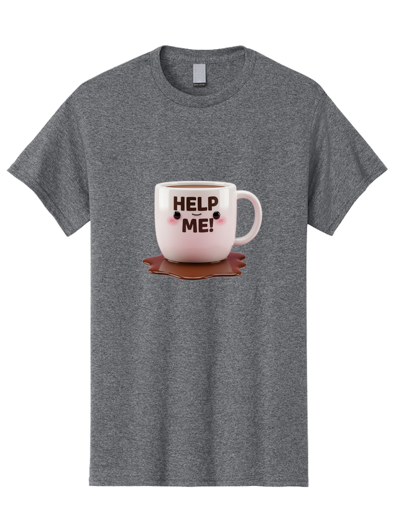 Help-Me-1 Men'S Graphic Tee, 100% Cotton, Comfortable Casual Summer Wear, Machine Washable, Help Me Coffee Mug, Cute Cartoon Design, Coffee Spill, Brown Liquid, Humorous Expression, Adorable Character, Cute Blush Cheeks, Coffee Lover Gift Bac035 13