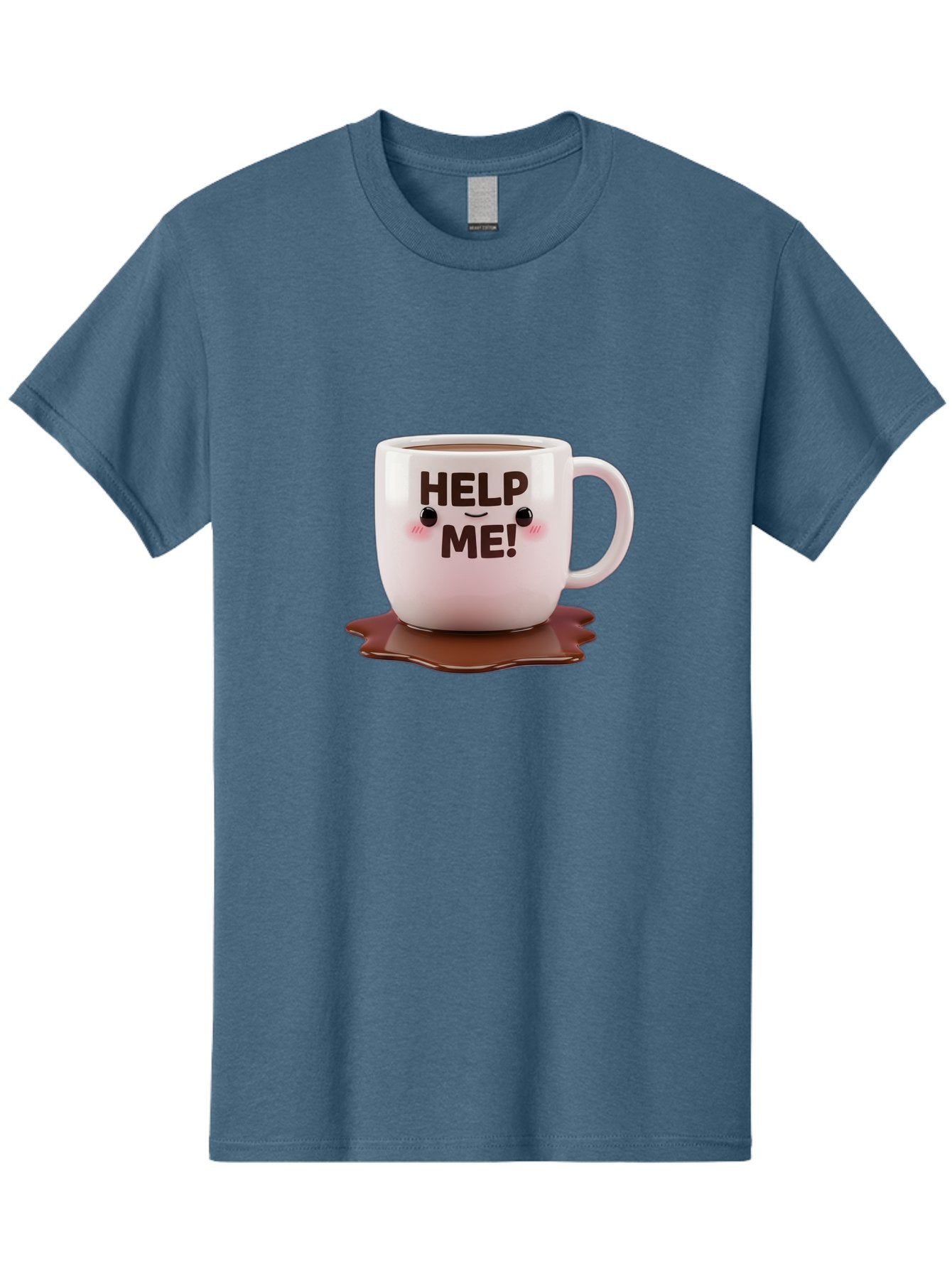 Help-Me-1 Men'S Graphic Tee, 100% Cotton, Comfortable Casual Summer Wear, Machine Washable, Help Me Coffee Mug, Cute Cartoon Design, Coffee Spill, Brown Liquid, Humorous Expression, Adorable Character, Cute Blush Cheeks, Coffee Lover Gift Bac035 9