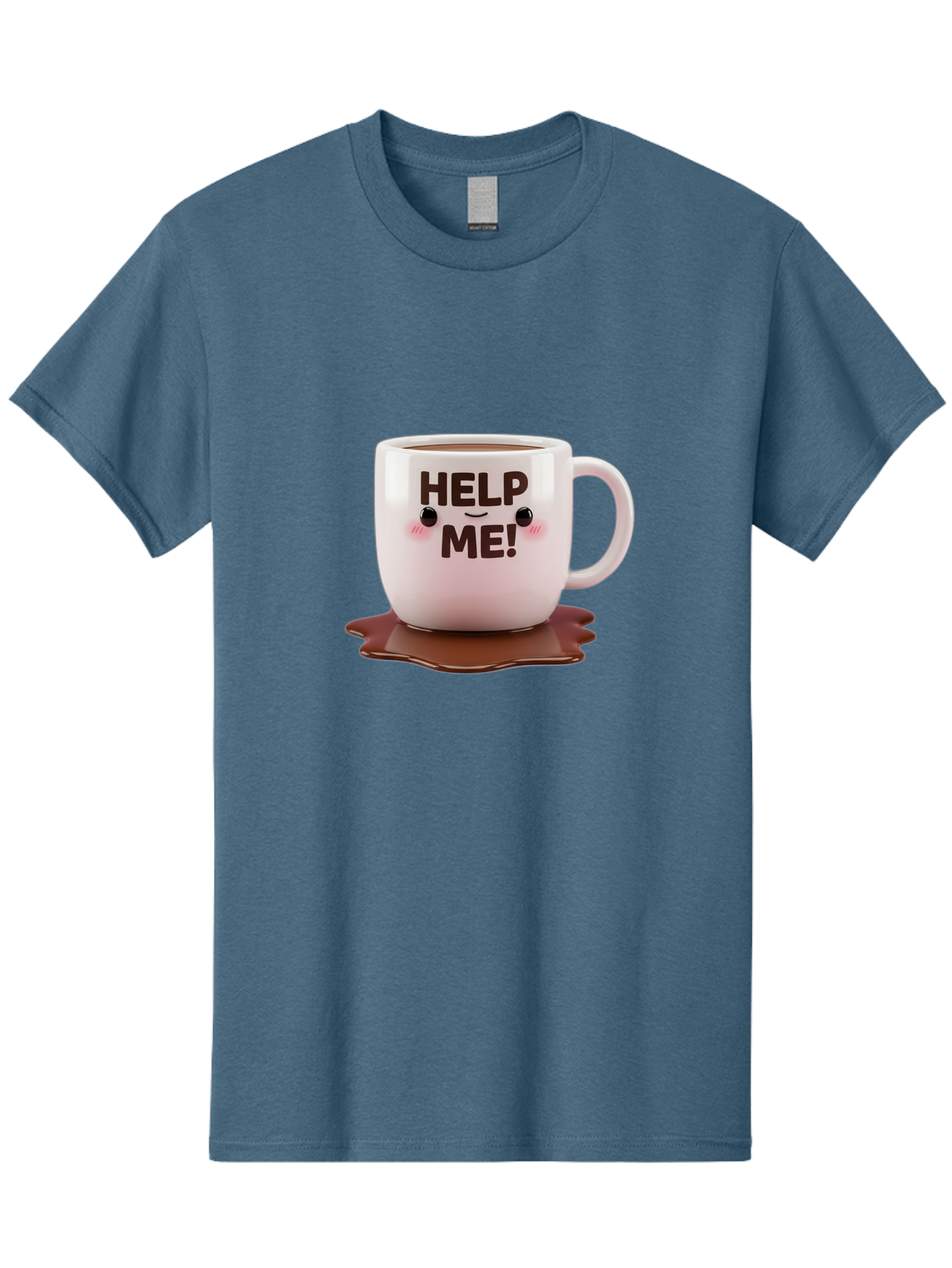 Help-Me-1 Men'S Graphic Tee, 100% Cotton, Comfortable Casual Summer Wear, Machine Washable, Help Me Coffee Mug, Cute Cartoon Design, Coffee Spill, Brown Liquid, Humorous Expression, Adorable Character, Cute Blush Cheeks, Coffee Lover Gift Bac035 5