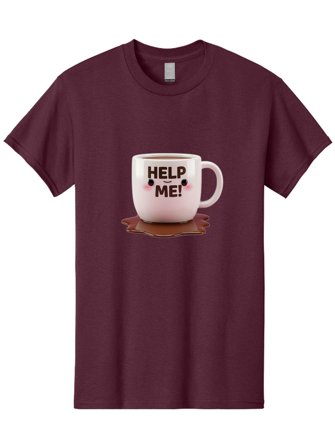 Help-Me-1 Men'S Graphic Tee, 100% Cotton, Comfortable Casual Summer Wear, Machine Washable, Help Me Coffee Mug, Cute Cartoon Design, Coffee Spill, Brown Liquid, Humorous Expression, Adorable Character, Cute Blush Cheeks, Coffee Lover Gift Bac035 6