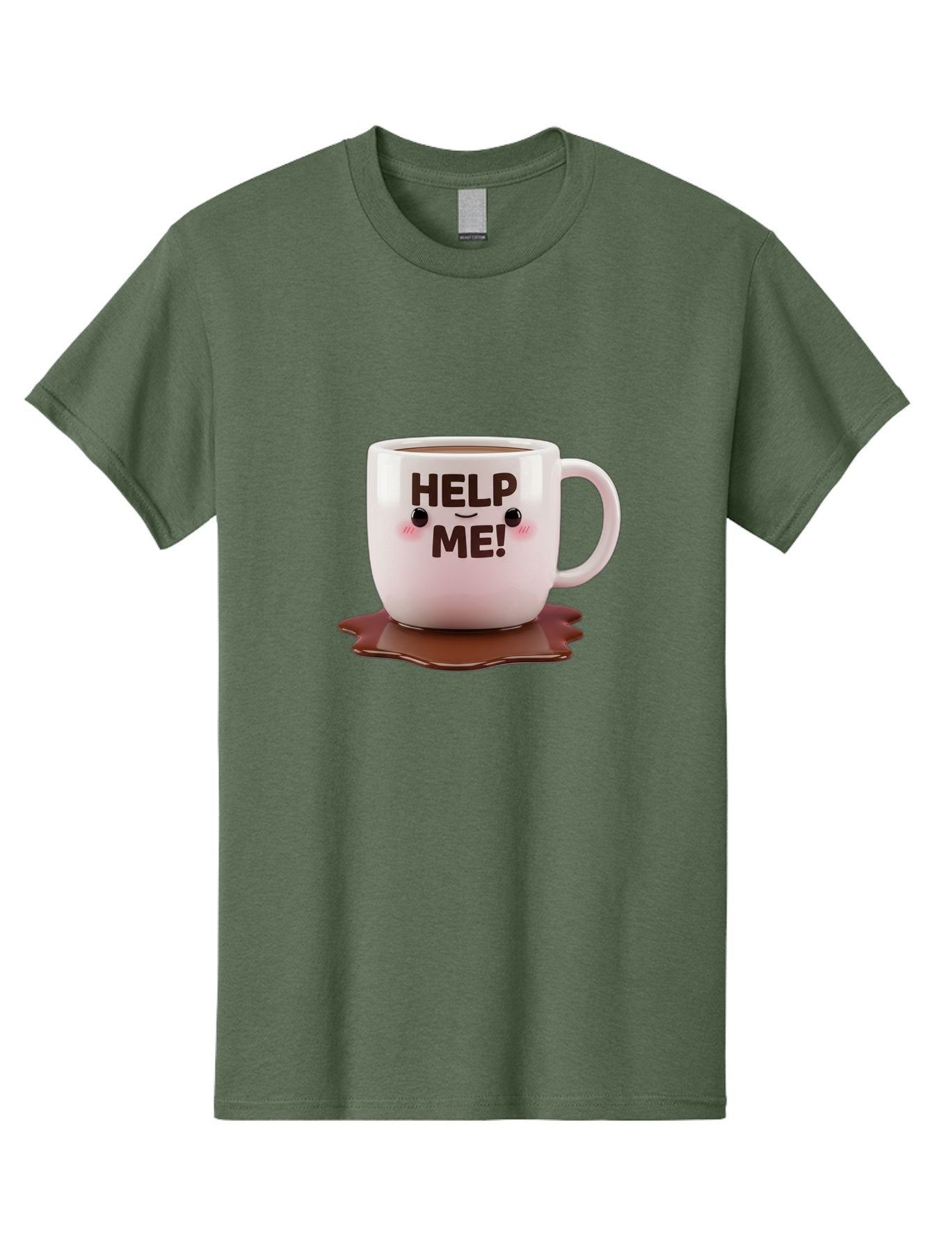 Help-Me-1 Men'S Graphic Tee, 100% Cotton, Comfortable Casual Summer Wear, Machine Washable, Help Me Coffee Mug, Cute Cartoon Design, Coffee Spill, Brown Liquid, Humorous Expression, Adorable Character, Cute Blush Cheeks, Coffee Lover Gift Bac035 14
