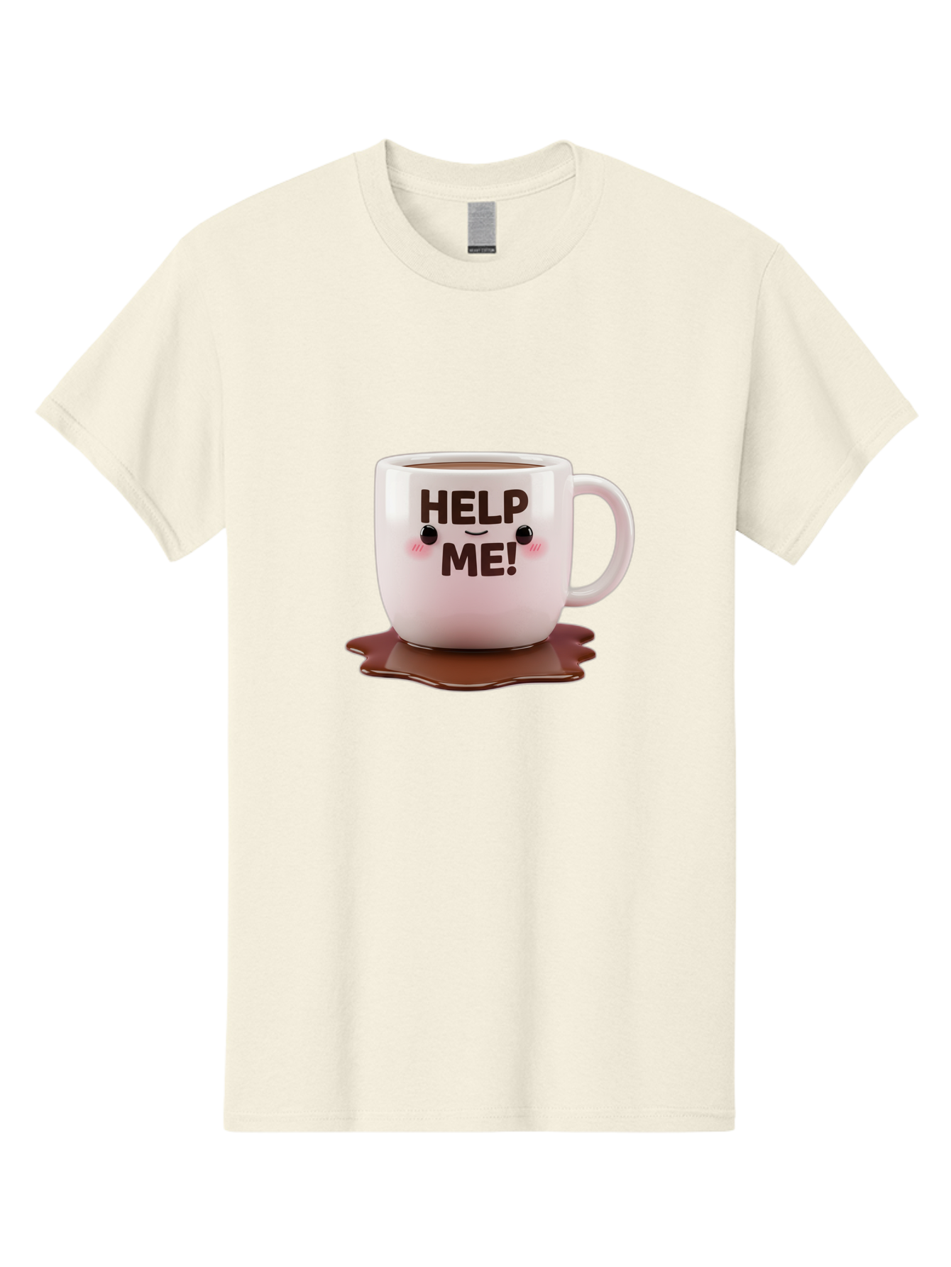 Help-Me-1 Men'S Graphic Tee, 100% Cotton, Comfortable Casual Summer Wear, Machine Washable, Help Me Coffee Mug, Cute Cartoon Design, Coffee Spill, Brown Liquid, Humorous Expression, Adorable Character, Cute Blush Cheeks, Coffee Lover Gift Bac035 10